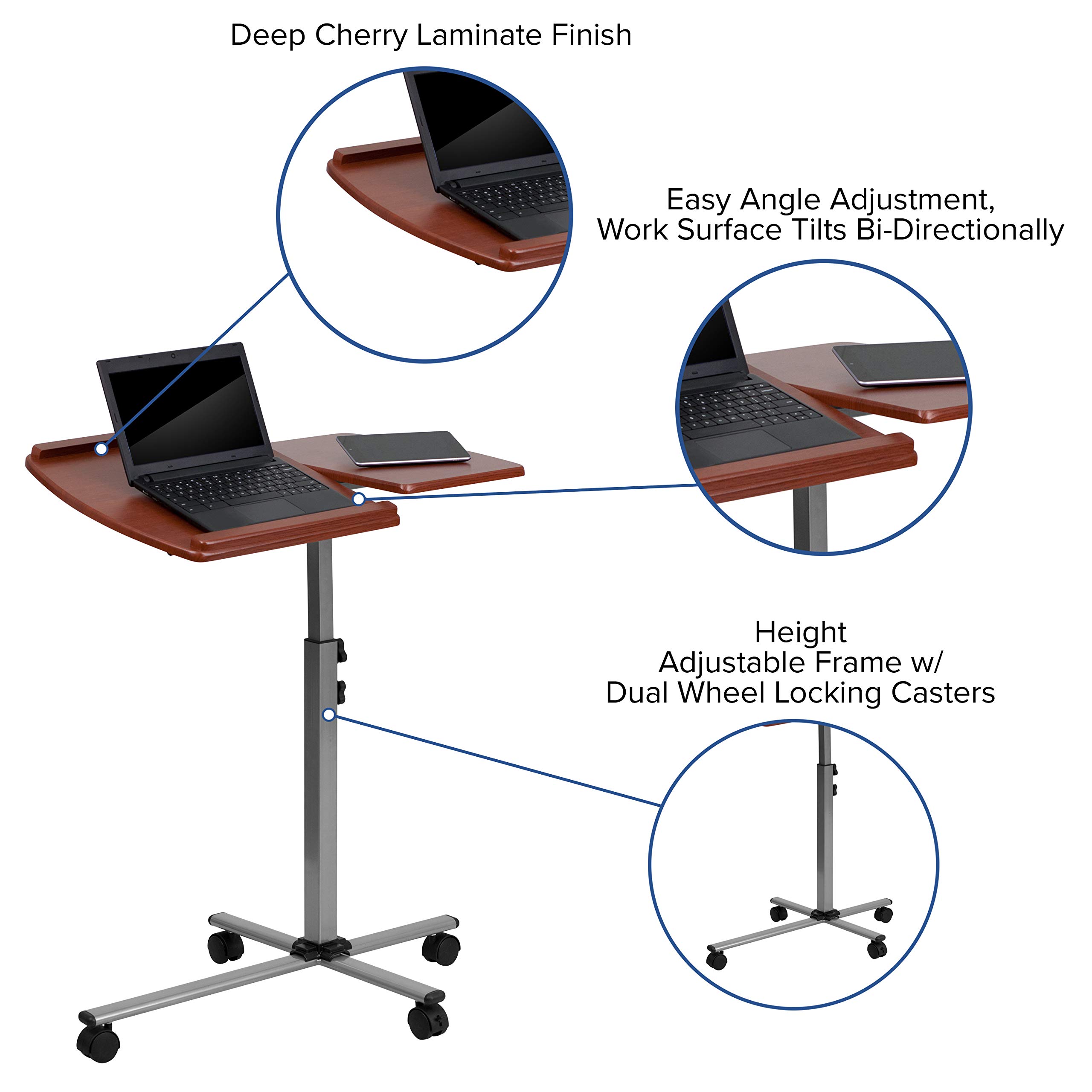 Cherry Angle and Height Adjustable Mobile Laptop Computer Table - Perfect for Home Office, Bedroom, and Small Spaces
