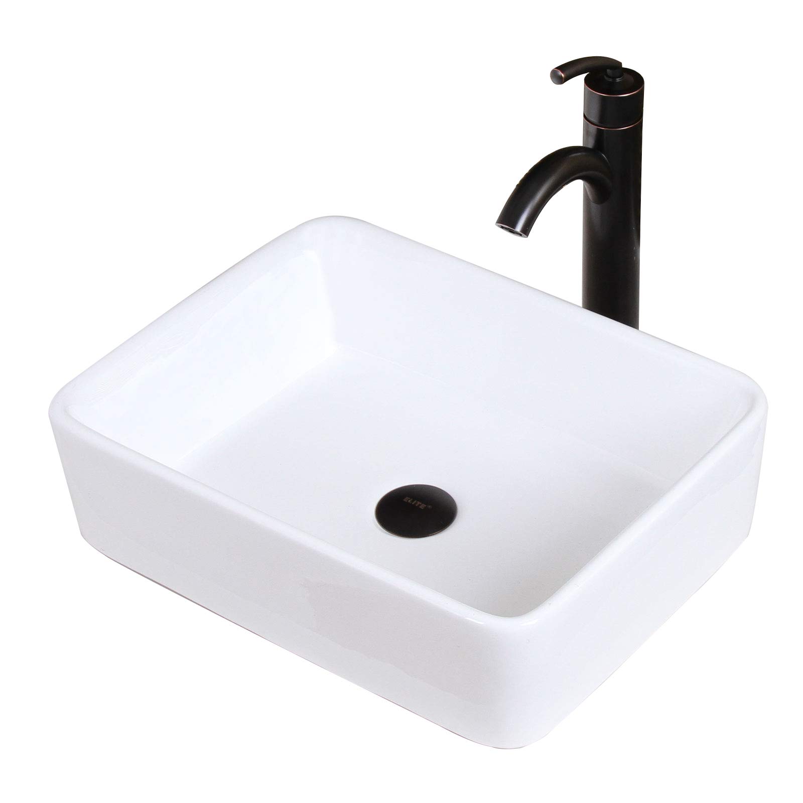 Premium White Ceramic Rectangular Vessel Sink with Oil-Rubbed Bronze Faucet - Modern Bathroom Vanity Sink for Powder Room, Guest Bath & Master Bathroom Renovation