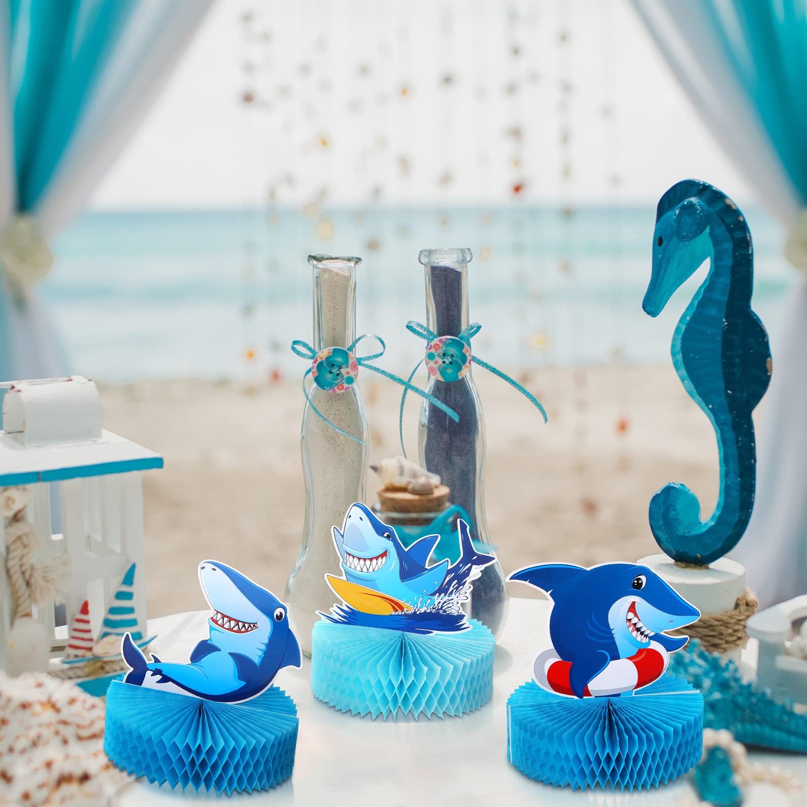 9 Pieces Shark Birthday Party Decorations Set - Honeycomb Table Centerpiece, Baby Shower & Sea Themed Party Supplies for Kids | Perfect for Underwater Ocean Theme Parties, Shark Week Celebrations & Nautical Birthday Decor