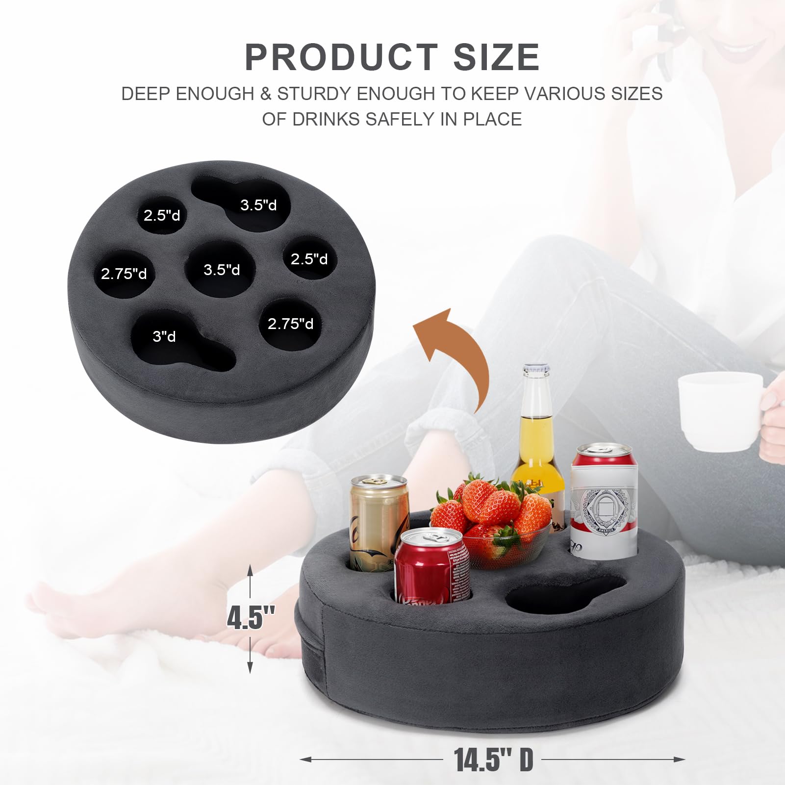 7-in-1 Multi-Functional Couch Cup Holder Pillow - Drink Caddy for Sofa, Bed, Car, RV & Beach - Grey - Perfect for Movie Nights, Road Trips and Relaxing Outdoors