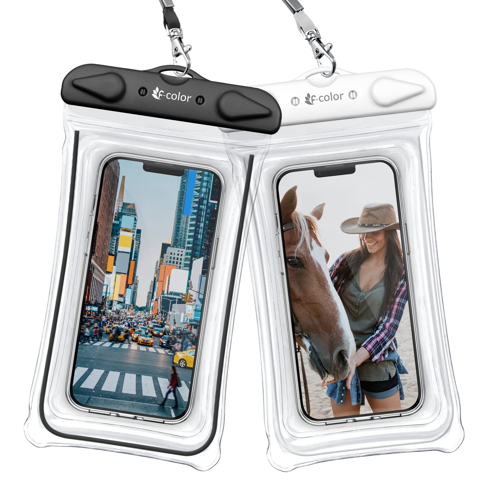 F-color Waterproof Phone Pouch - 2 Pack IPX8 Waterproof Phone Case for iPhone 15 Pro Max & Galaxy S24 (Up to 7.2