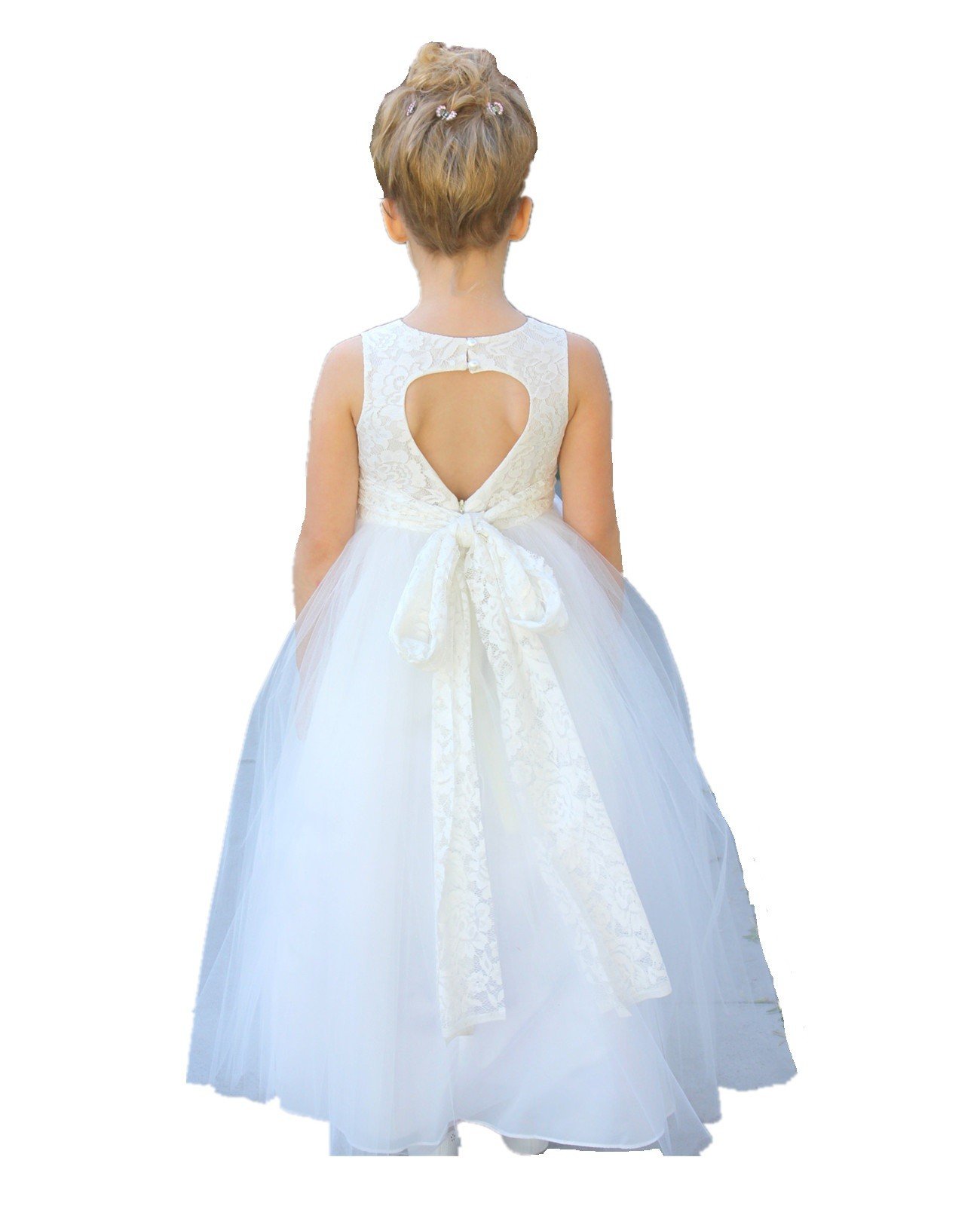 Navy Blue Floral Lace Heart Cutout Flower Girl Dress - Elegant Formal Pageant Gown for Weddings & Special Occasions | Perfect for Flower Girls, First Communion & Birthday Parties