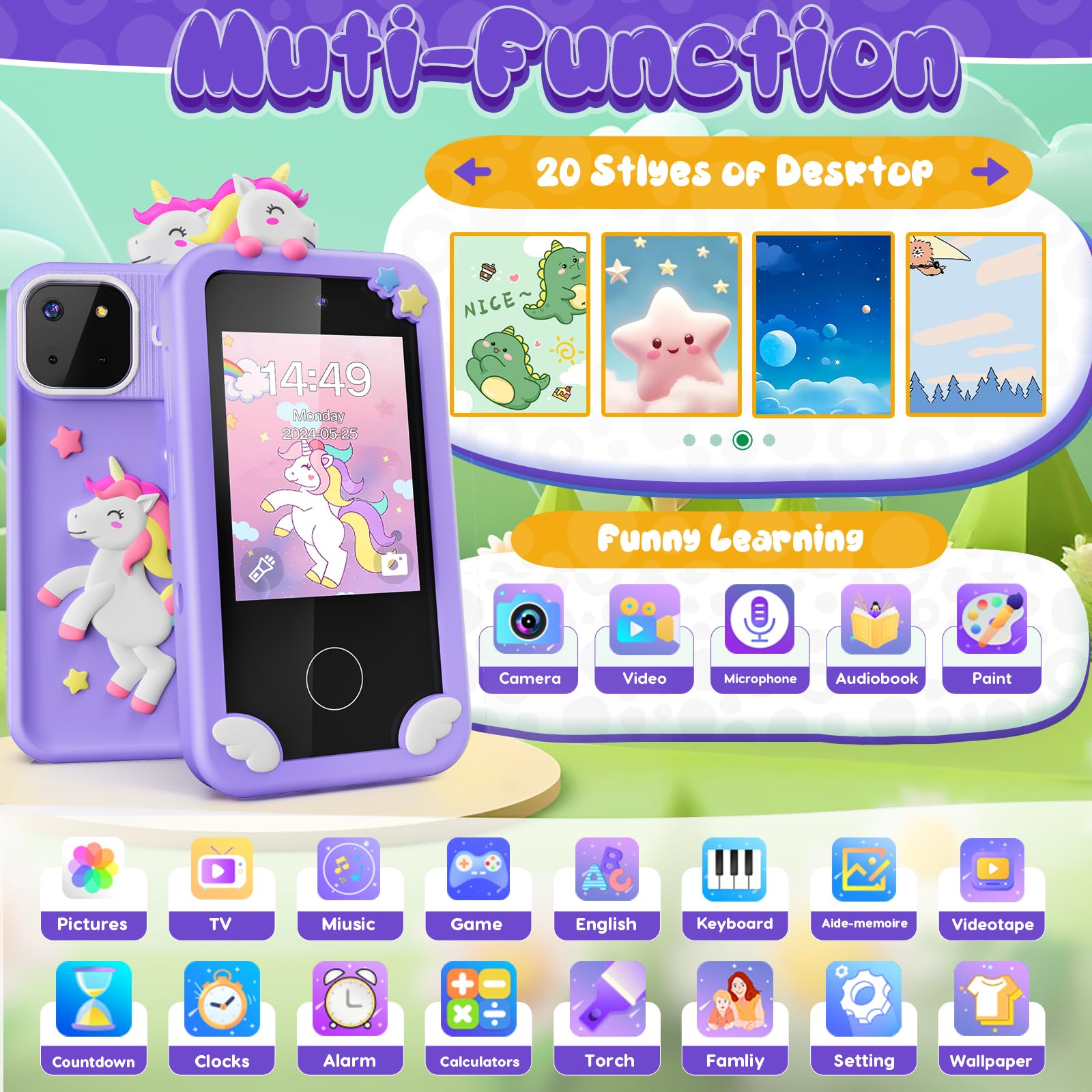 Unicorn Smart Phone Toy for Girls Ages 3-9 - 2.8