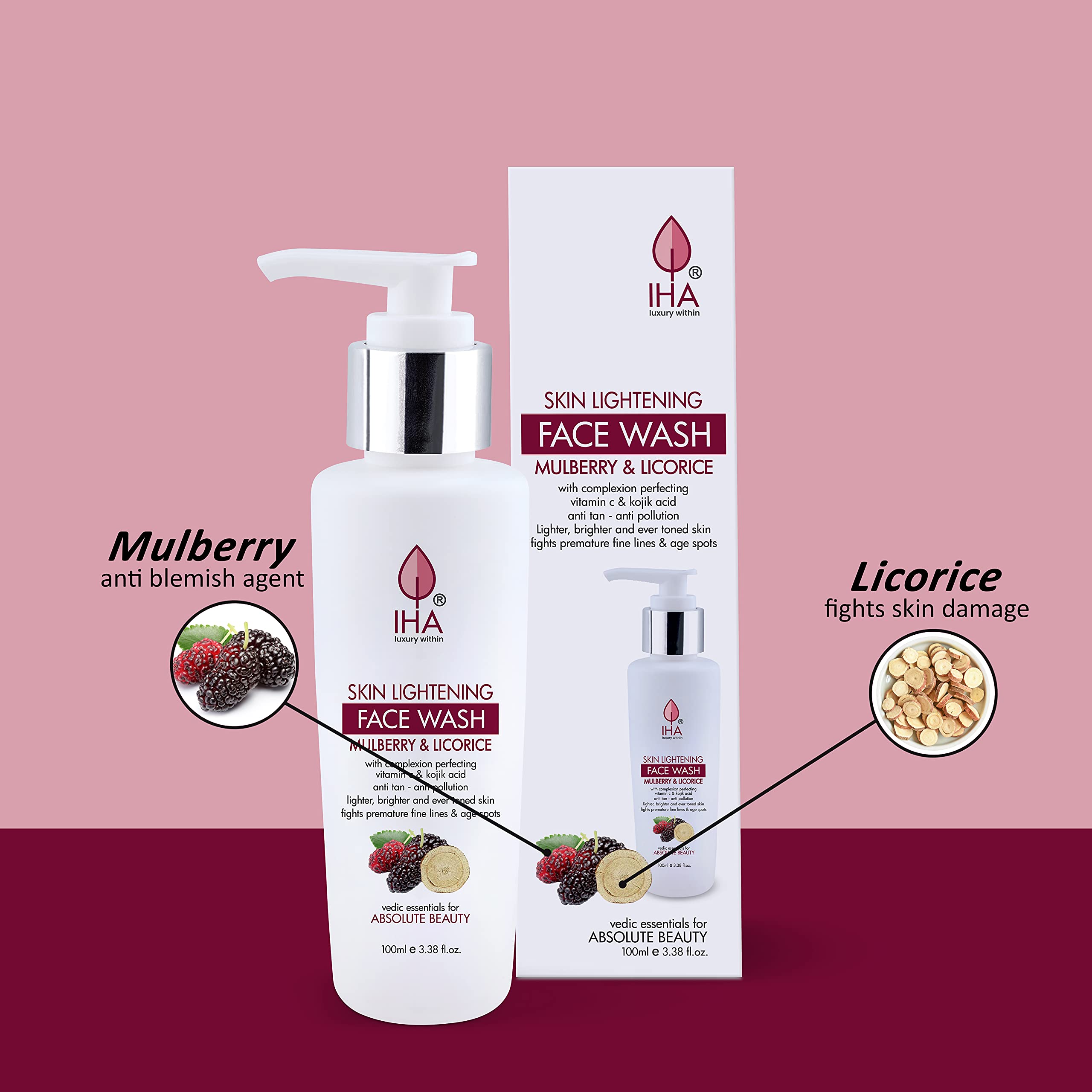 IHA Mulberry Herbal Face Wash - Moisturizing Anti-Aging Face Cleanser with Mulberry & Licorice for Skin Brightening | Gentle Daily Face Wash for Men & Women with Normal to Dry Skin | Perfect for Morning & Night Skincare Routine