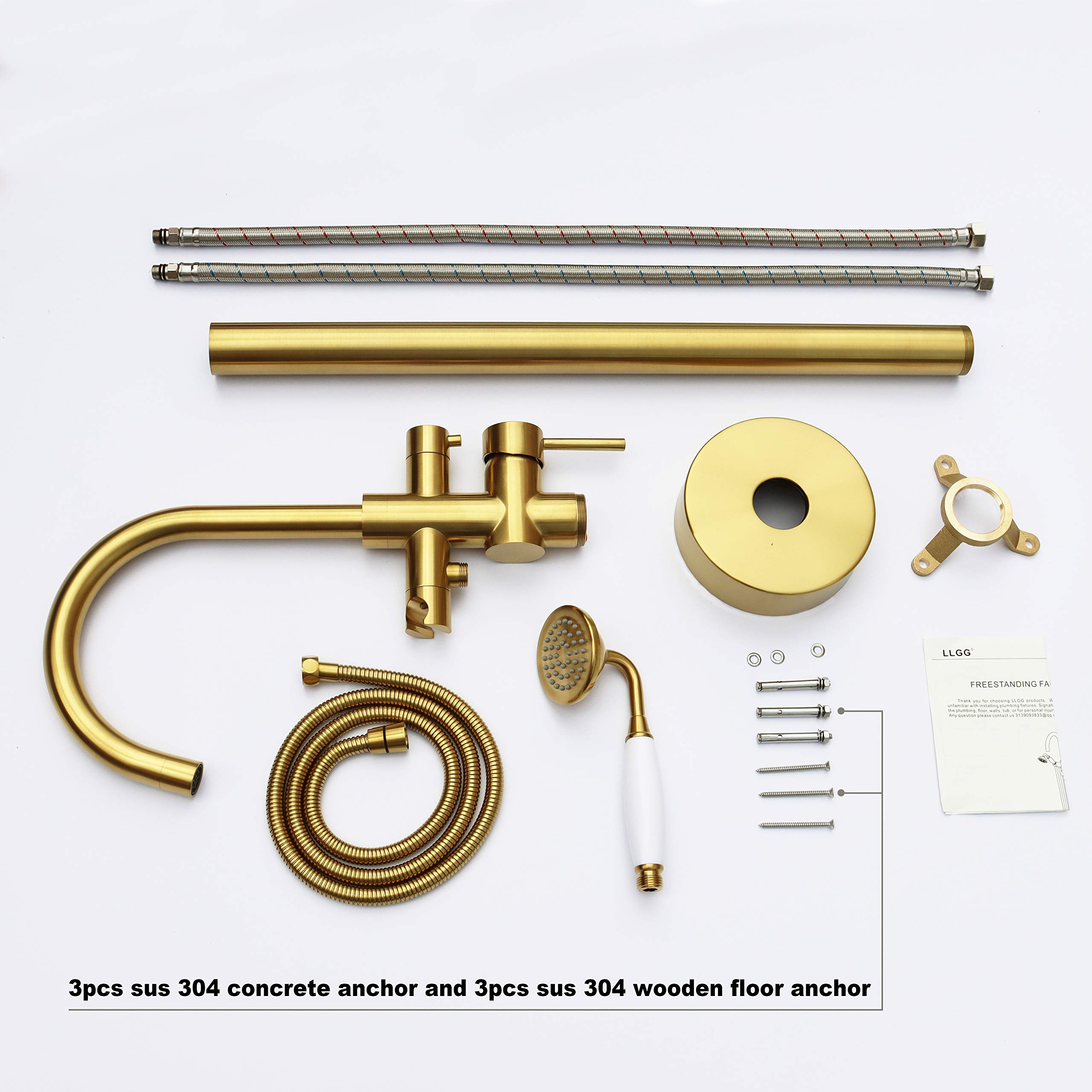 Freestanding Bathtub Faucet - Brushed Gold Floor Mounted Tub Filler with High Flow Rate - Perfect for Modern Bathroom & Spa Retreats