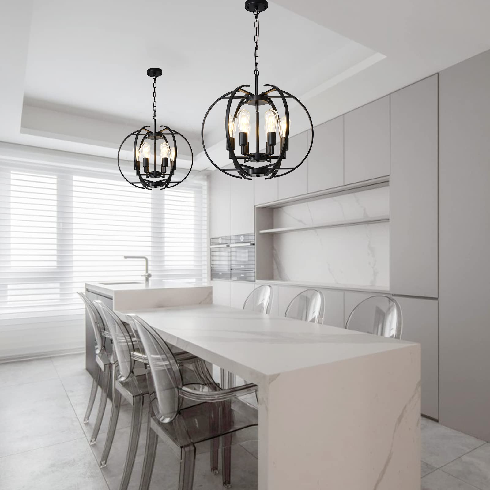 Black Globe Pendant Light Chandelier - Adjustable Hanging 6-Light Fixture for Kitchen, Dining Room, Living Room & Bedroom | Modern Ceiling Lighting for Hallways & Home Decor
