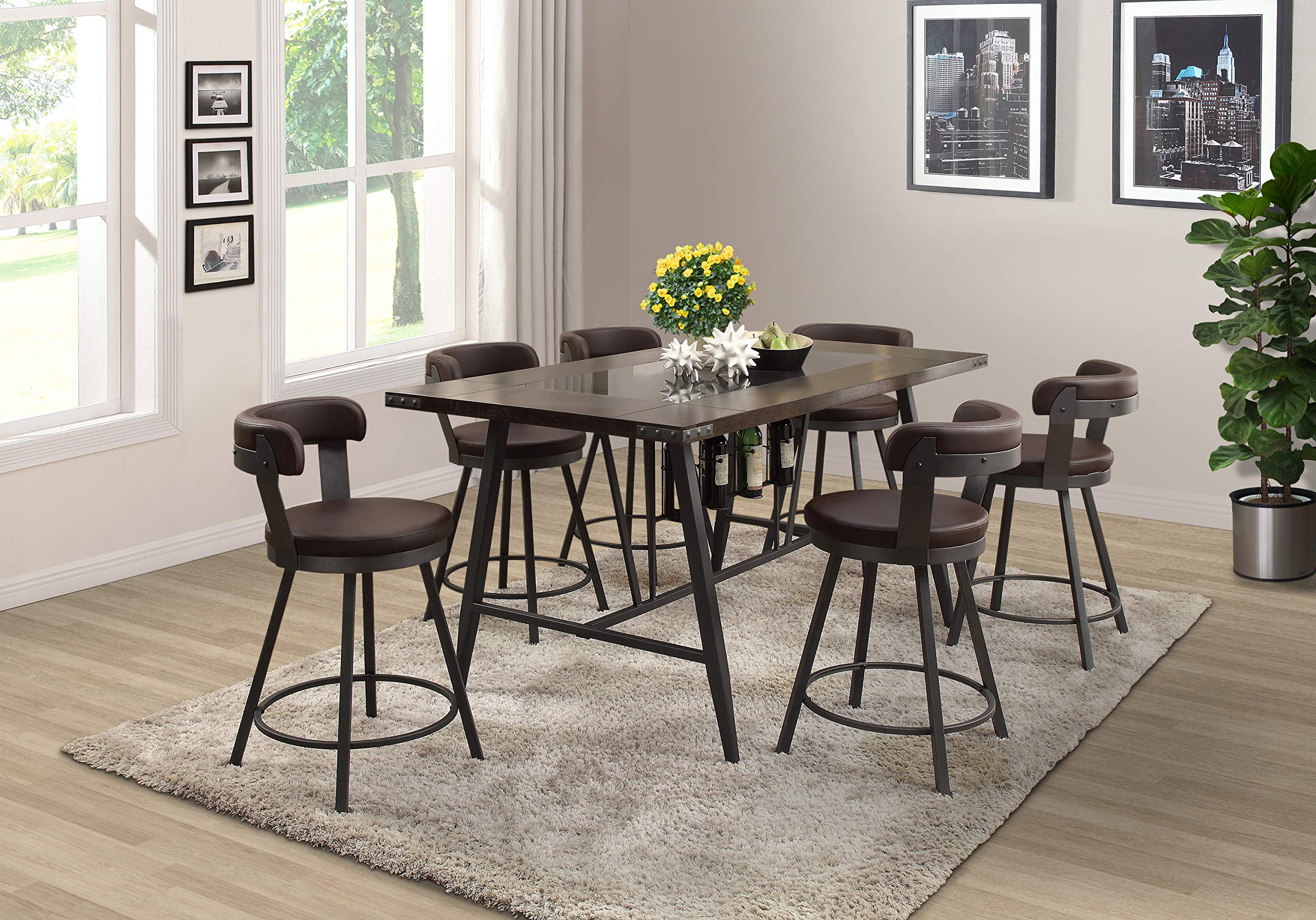 Lexicon Ruthie Swivel Counter Stool Set of 2 - 25.5 Inch Bar Height Stools with 360 Degree Rotation - Brown Upholstered Kitchen Island Stools for Breakfast Nook, Bar Counter & Home Decor