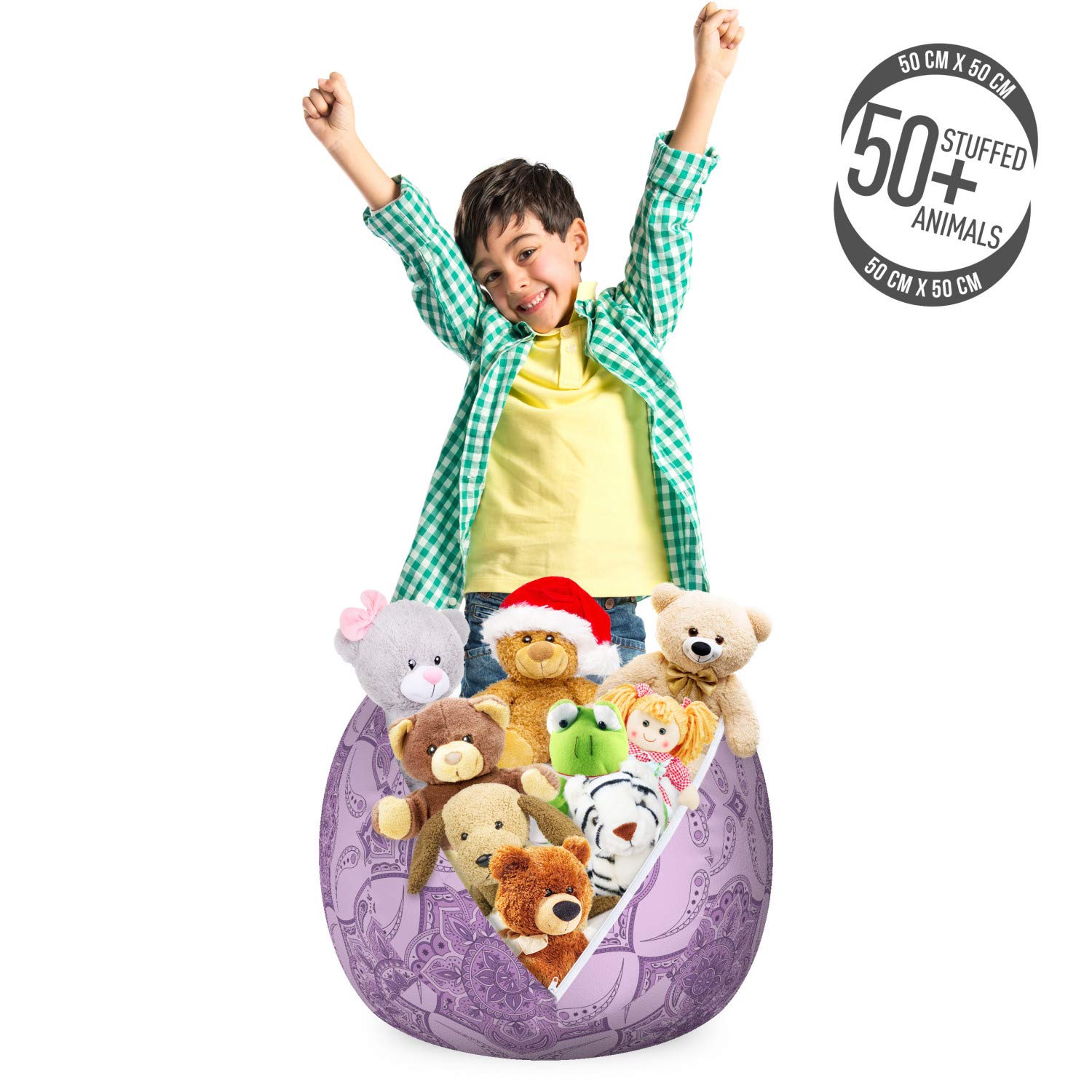 Ambesonne Oriental Toy Storage Bag Chair - Monochrome Folkloric Design Stuffed Animal Organizer, Washable Small Size in Pastel Purple Mauve | Perfect for Kids' Room, Nursery, and Playroom Organization