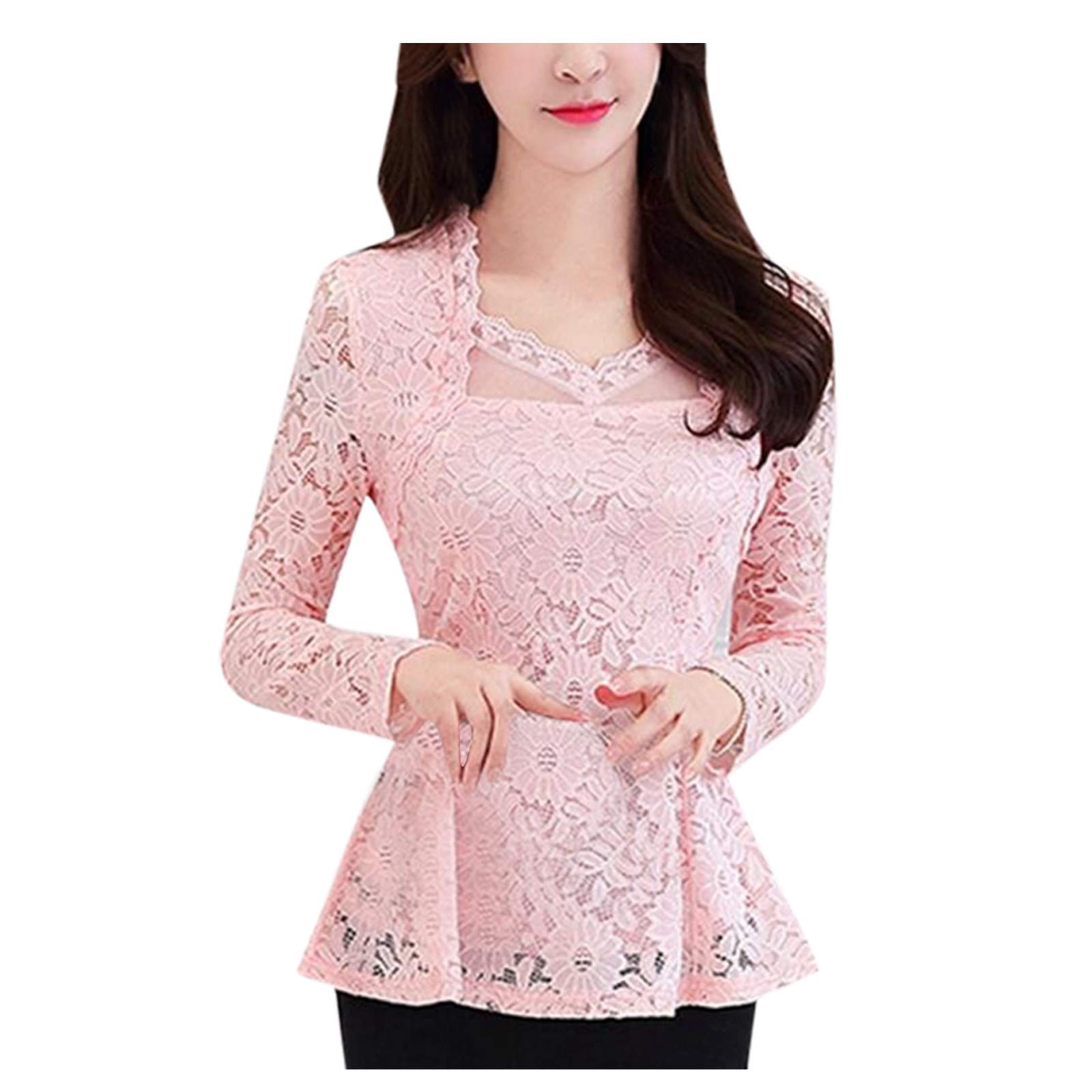 Women's Loose Fit Long Sleeve Crochet Blouse - Elegant Boho T-Shirt for Casual Wear & Layering | Perfect for Fall Outfits, Date Nights & Office Style