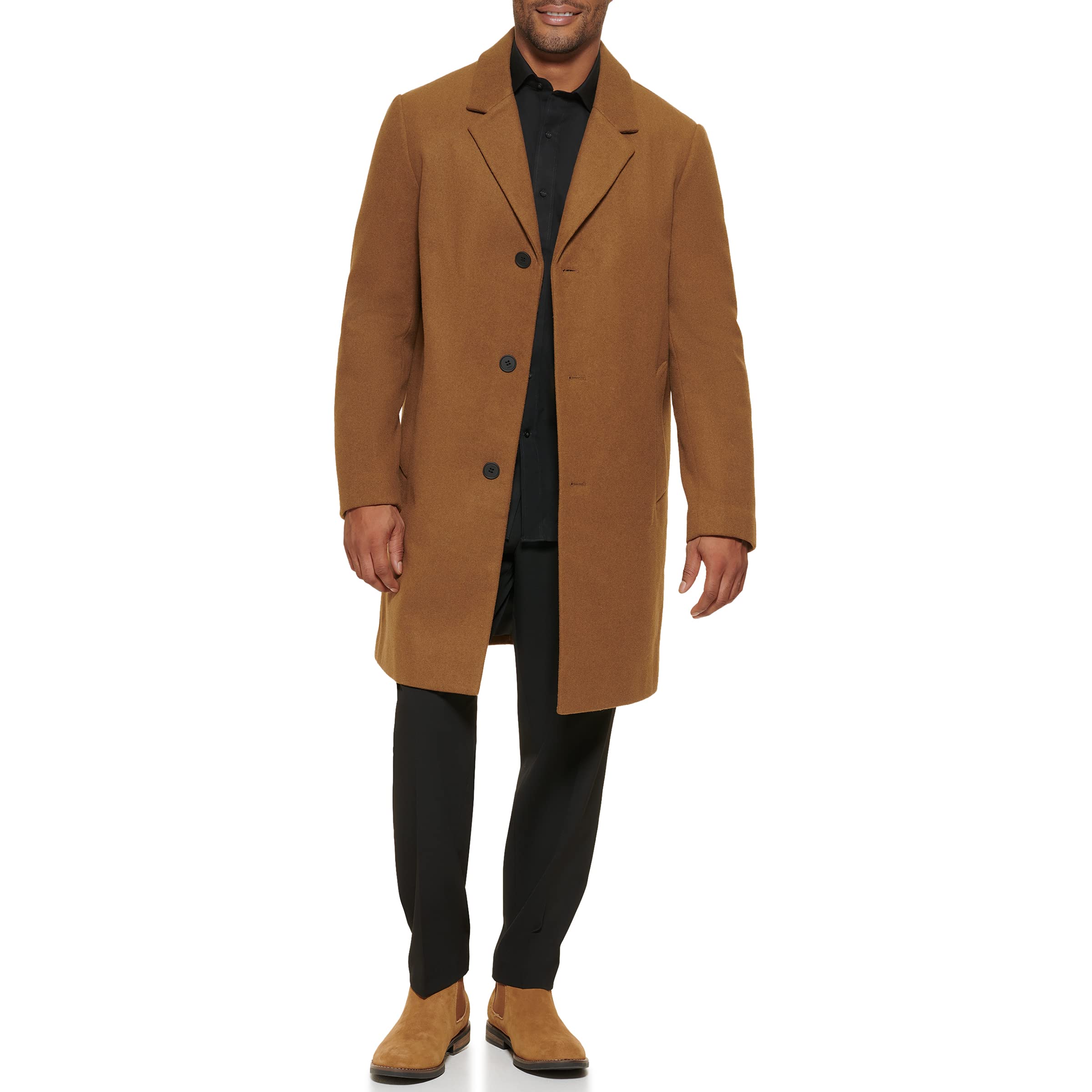 DKNY Men's Wool Blend Notch Collar Winter Coat - Warm & Stylish Outerwear for Business, Office & Formal Occasions