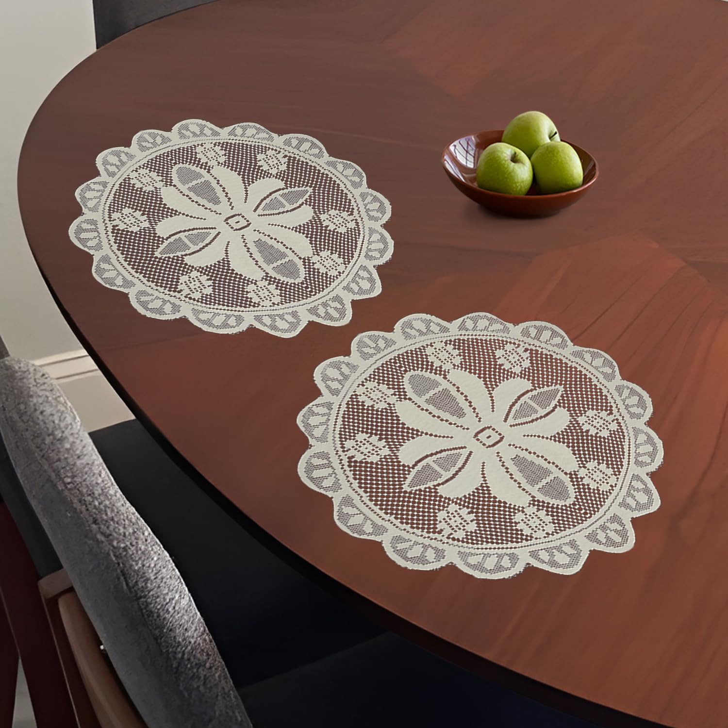 Kuber Industries Round White Side Table Placemat Set - 20 Inch Pack of 2 - Bedside Table Mat for Home Decor - Perfect for Coffee Tables, Nightstands and Dining Room Accents