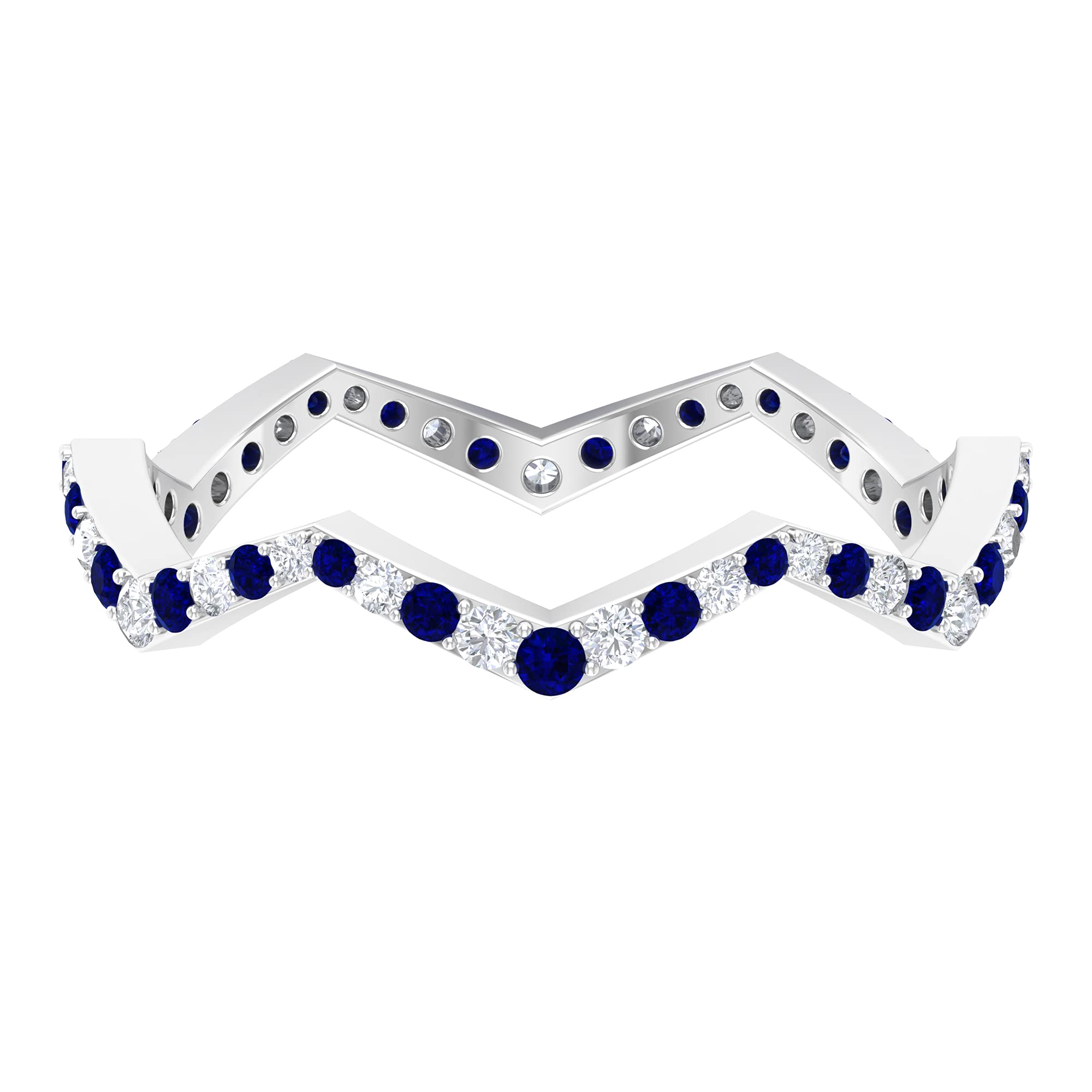1 CT Blue Sapphire and Diamond Full Eternity Ring in 14K Solid Gold | Elegant Zigzag Wedding Band for Women | Perfect for Anniversaries, Engagements & Special Occasions