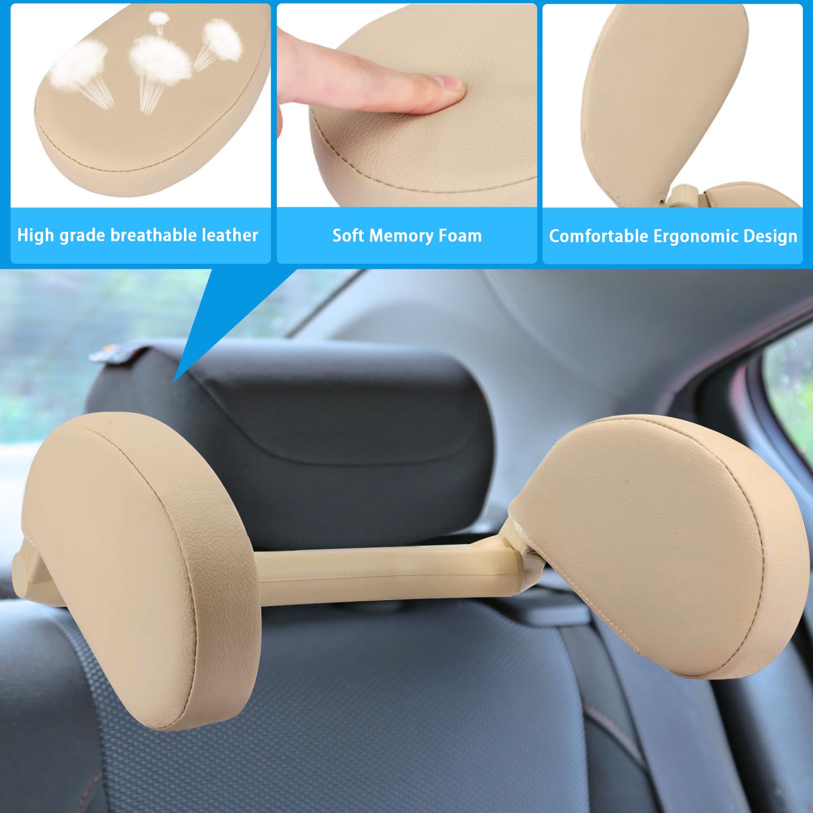 Comfortable Car Headrest Pillow for Neck & Shoulder Support - Travel Sleep Pillow for Kids, Adults & Seniors - Perfect for Long Road Trips & Airplane Travel