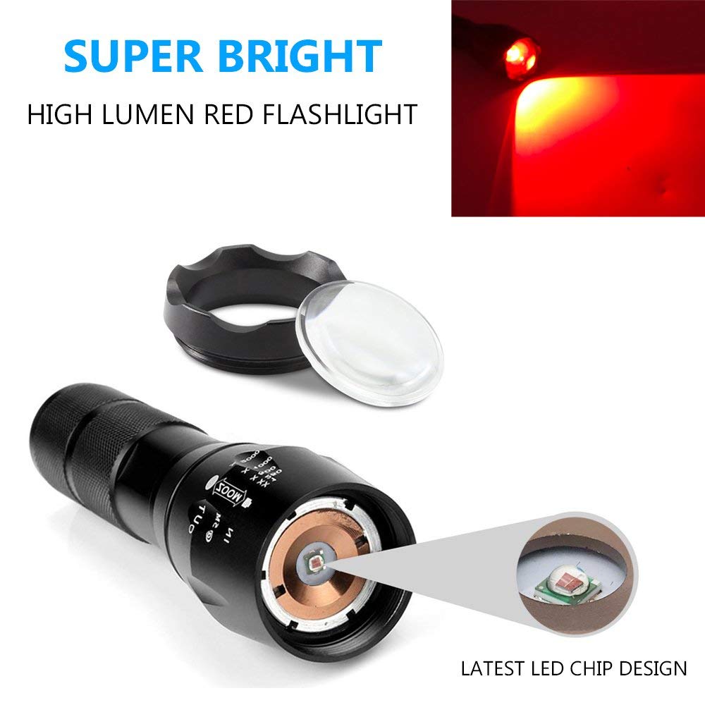 2 Pack Deep Red LED Flashlight and Headlamp Combo - Night Vision, Hunting, Camping & Emergency Use