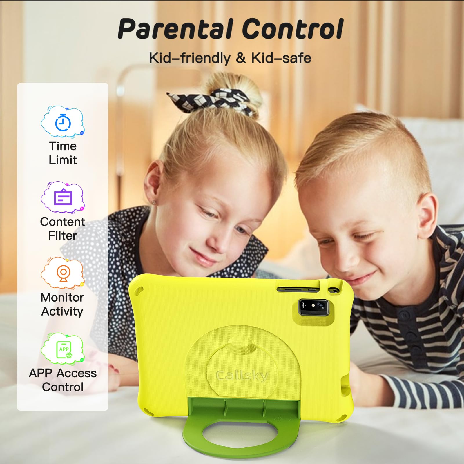Android 14 Kids Tablet 8 Inch - Octa-Core 8GB RAM 64GB Storage - Child Learning Tablet with WiFi 6, Bluetooth 5.4, Parental Control & EVA Protective Case - Perfect for Toddler Education, YouTube Kids & Home Learning (Yellow)