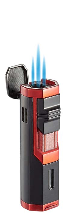 Visol Andes Triple Torch Cigar Lighter - Windproof Jet Flame Butane Lighter (Red & Black) - Perfect for Cigars, Cigarettes & Outdoor Use