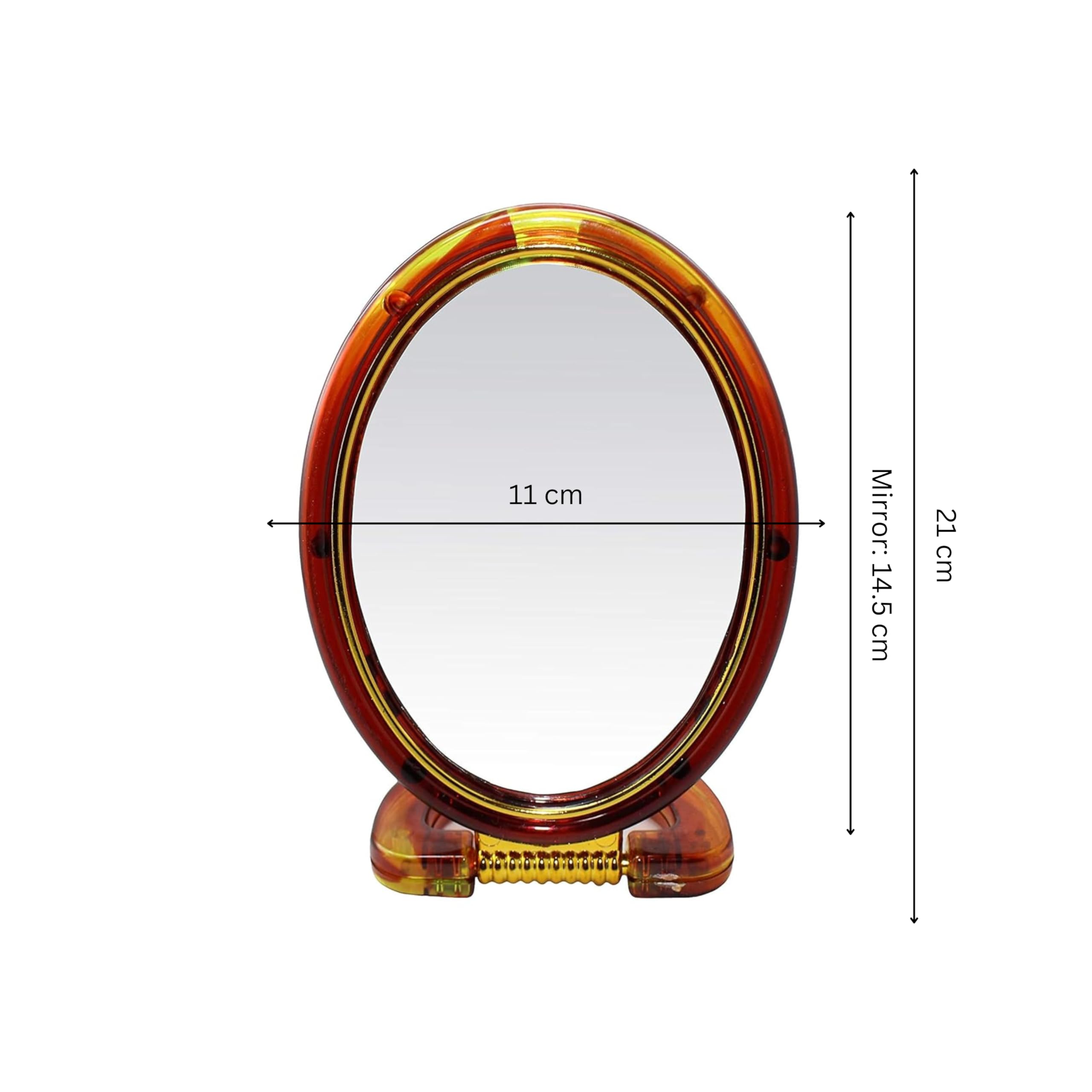 5X Magnifying Cosmetic Mirror with Foldable Base - Dual-Sided Vanity Mirror (1X Regular & 5X Magnified) - 14.5x11cm Oval Brown Makeup Mirror for Precise Eyebrow Tweezing, Eyelash & Ear Lobe Accessories Application