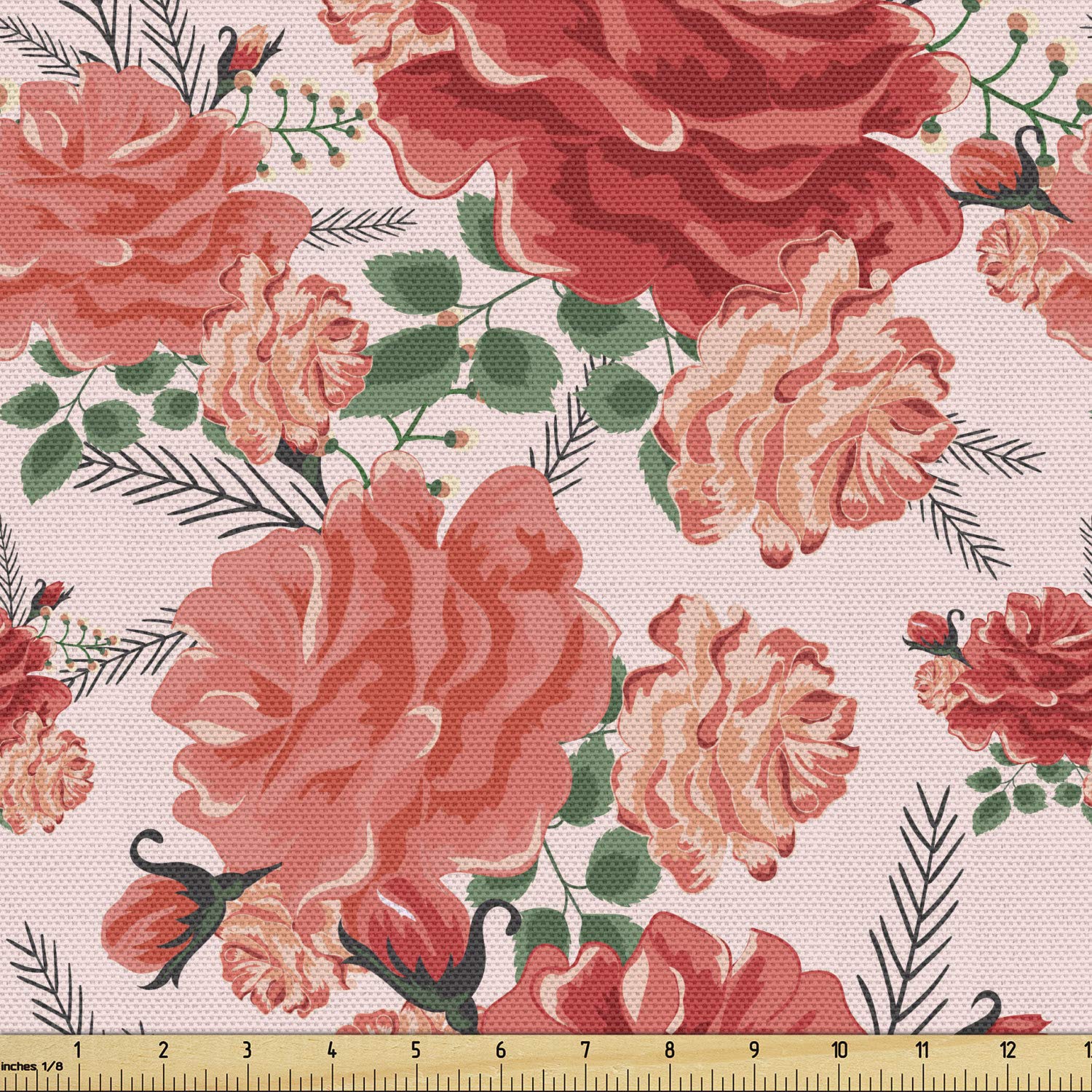 Ambesonne Floral Fabric by The Yard - Classic Romantic Abstract Rose Spring Flowers Design, Colorful Twigs Branches Print, Decorative Upholstery Fabric for Sofa, Curtains & Home Decor (1 Yard, Rose Multicolor) - Perfect for DIY Projects, Pillow Covers & Table Runners