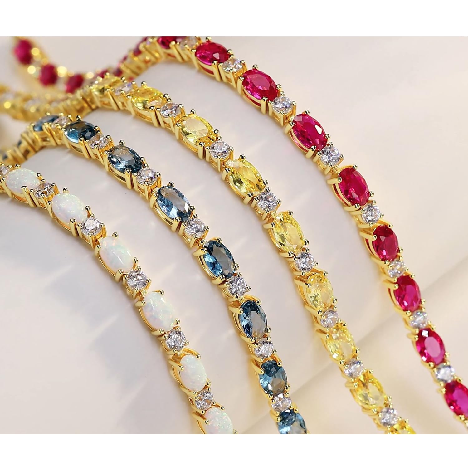 FANCIME 14K Gold Plated Birthstone Bracelet - 4mm Sterling Silver Tennis Bracelet for Women - Personalized Birthday Jewelry Gift - 7 Inch Adjustable - Perfect for Anniversaries, Mother's Day & Special Occasions