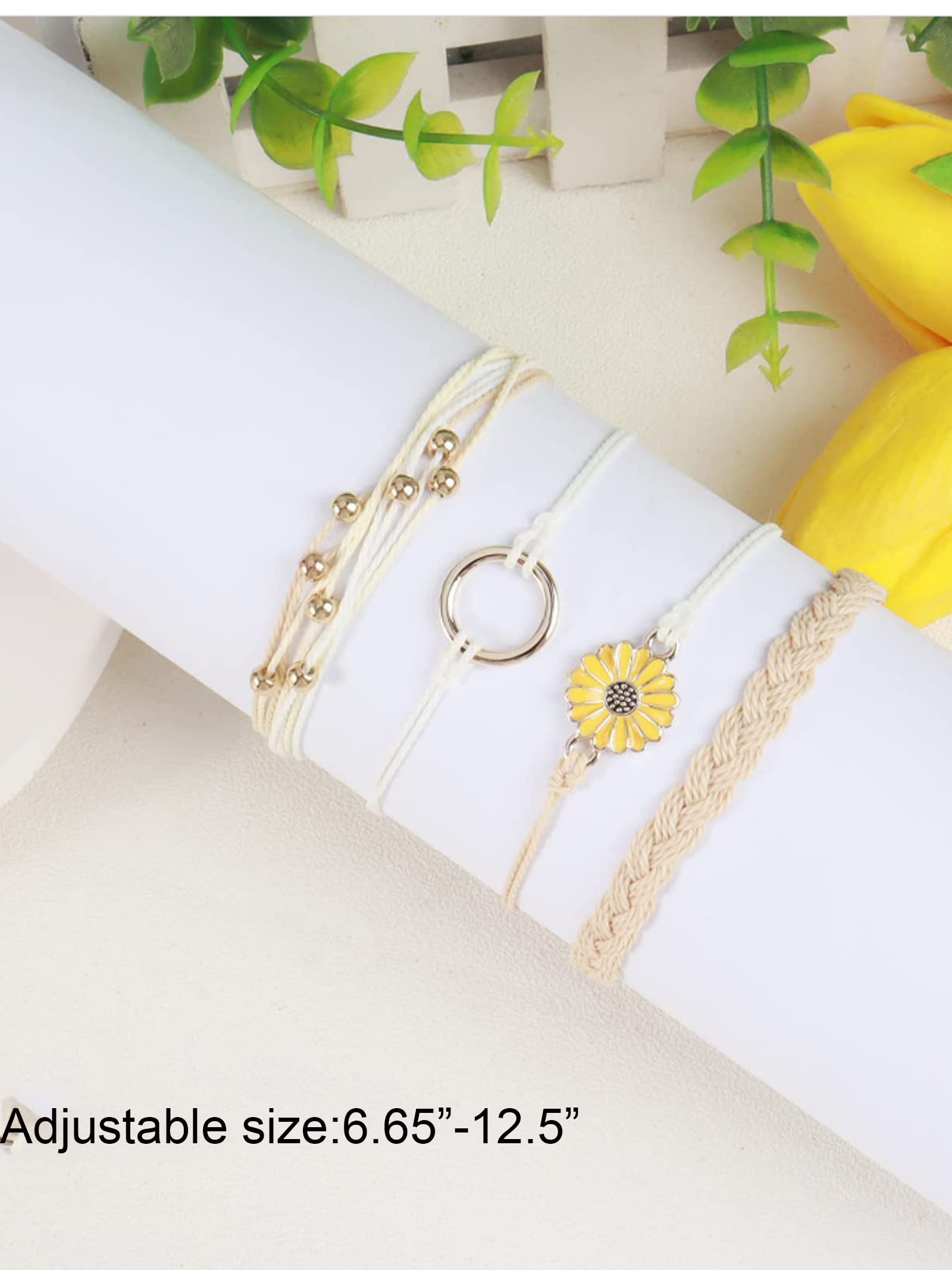 Boho Friendship Bracelets for Women - Adjustable Blue & Sunflower Beaded Bracelets Set - Stackable Surfer Beach Bracelets - Perfect for Summer, Gifts & Stocking Stuffers