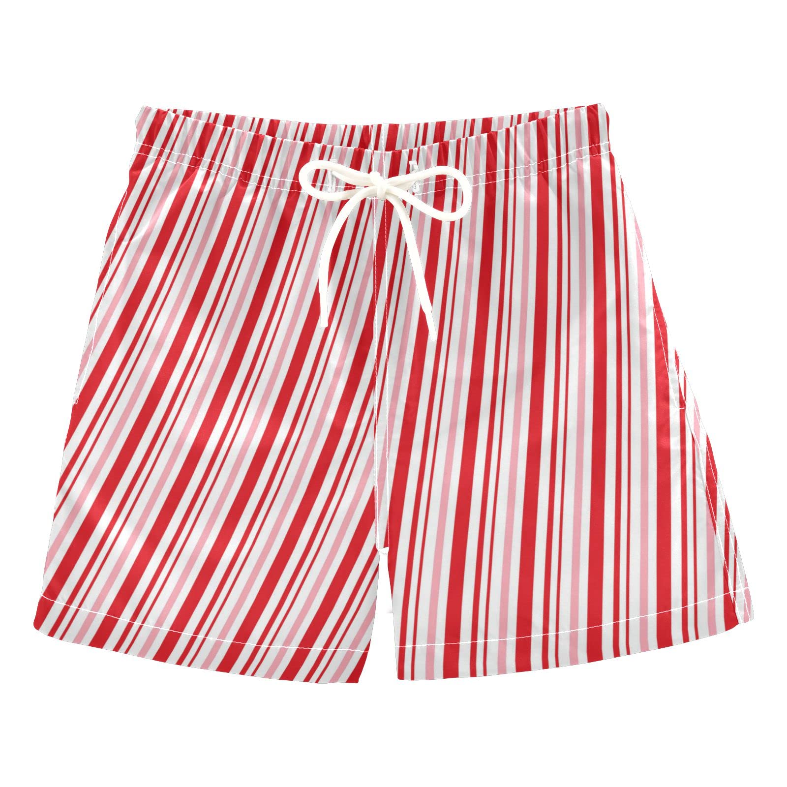 **ASLSIY Boys' Quick-Dry Swim Trunks with Adjustable Waist - Candy Cane Christmas Print Beach Board Shorts for Kids (2T-16) - Perfect for Pool, Beach & Summer Vacations**