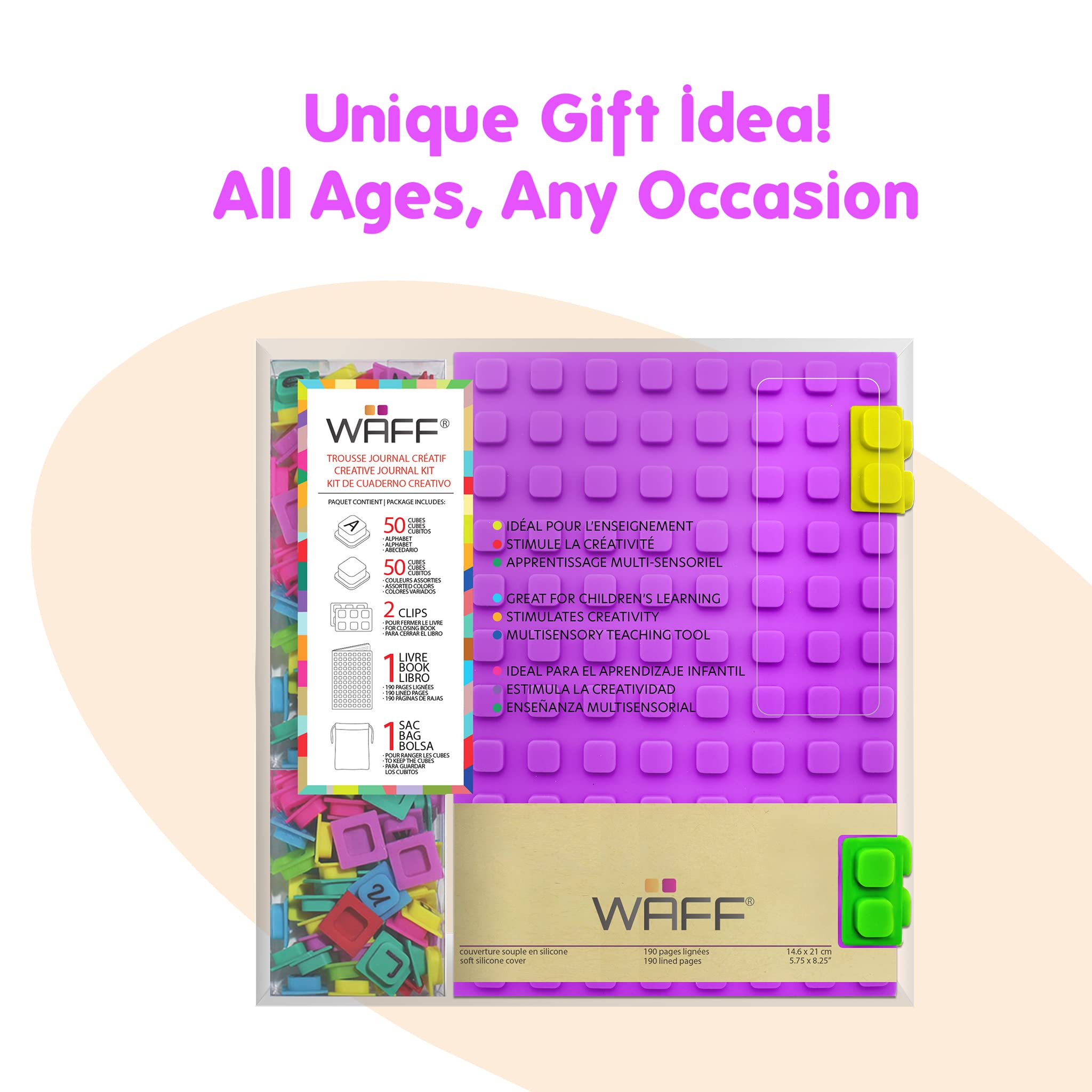 Purple A5 Refillable Journal Notebook with Soft Lock - 190 Lined Pages & 100 Decor Cubes - Perfect Gift for Boys & Kids - Great for School, Travel, and Creative Writing