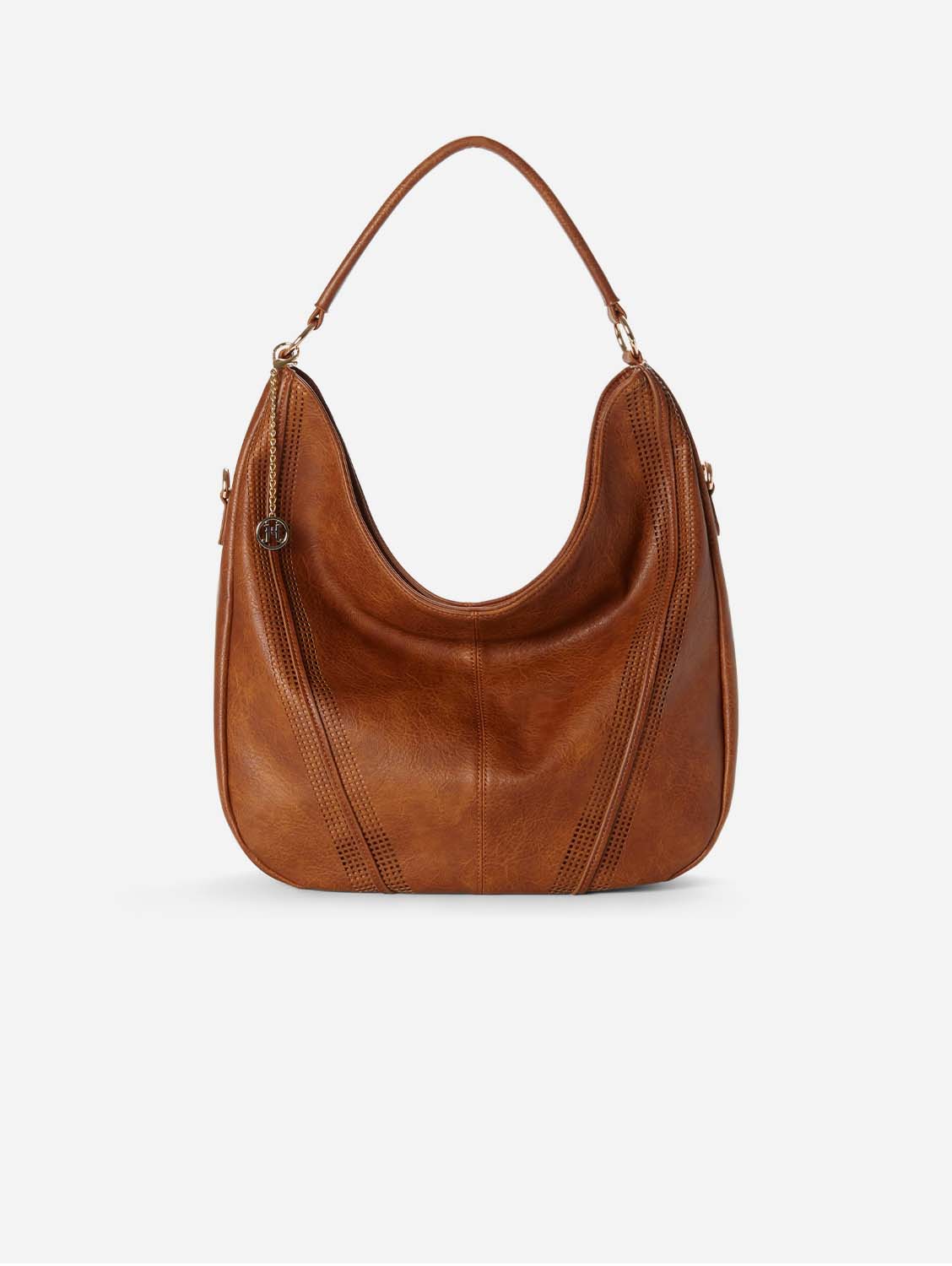 Savannah Vegan Leather Perforated Hobo Bag in Cognac Brown - Stylish Crossbody Purse for Women, Perfect for Work, Travel and Everyday Use