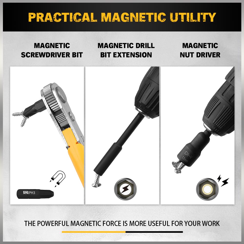 47-Piece Magnetic Nut Driver & Screwdriver Bit Set - High Strength Impact Drill Bits, Power Nut Drivers, Mini Ratcheting Wrench with Extension & Socket Adapter - Perfect for DIY Home Repairs, Automotive Maintenance & Construction Projects