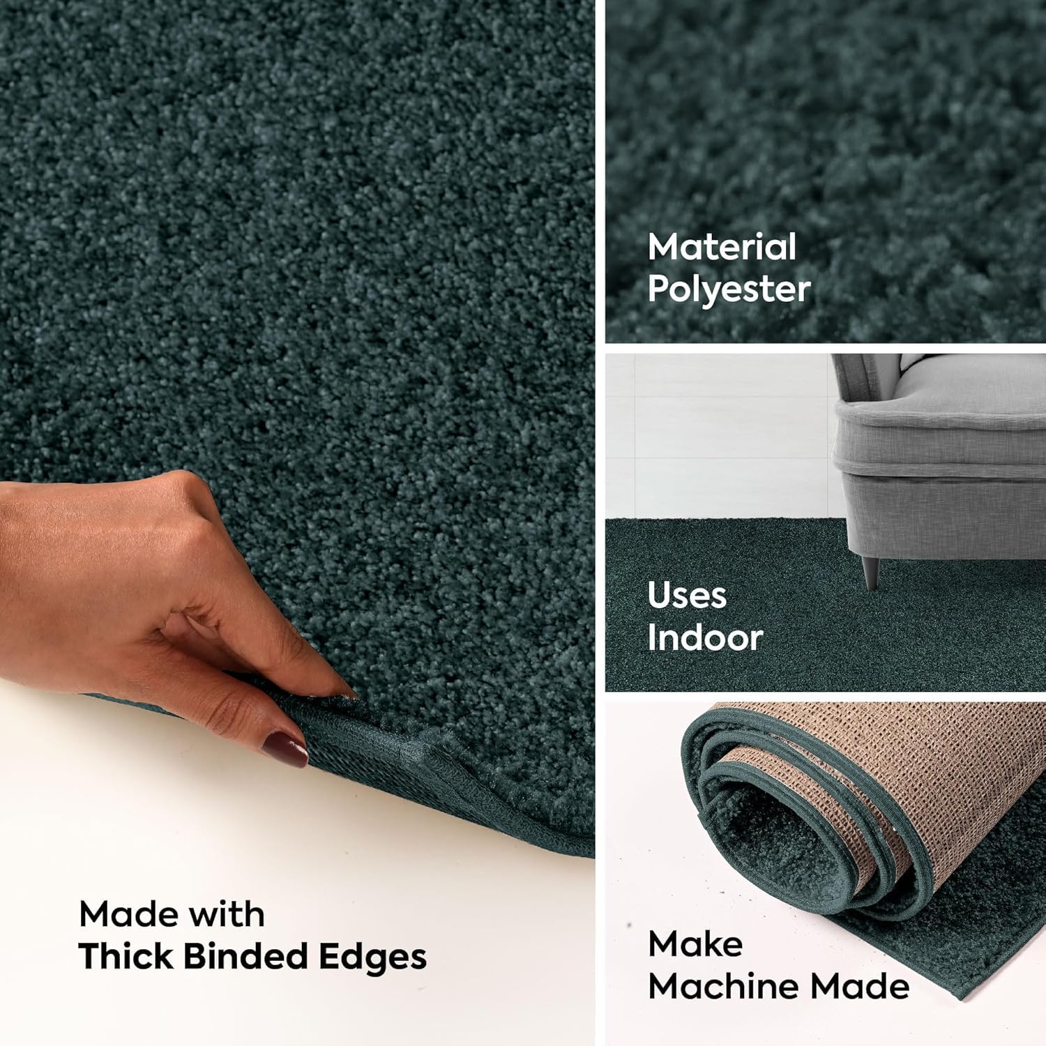 Ambiant Broadway Collection Pet Friendly Area Rug - Forest Green 42'' x 84'' Half Round Indoor Stain Resistant Rug for Living Room, Bedroom, Dining Room | Kids & Pet Safe | Wedding Gift Idea | Perfect for Home Decor and Family Gatherings