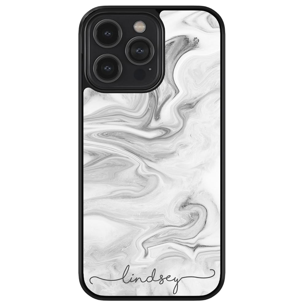 Personalized Black & White Marble Script Rubber Phone Case for iPhone 16/15/14/13/12 Pro Max Plus & 11/X/8/7 Plus - Durable Protection with Stylish Design for Everyday Use & Gifting