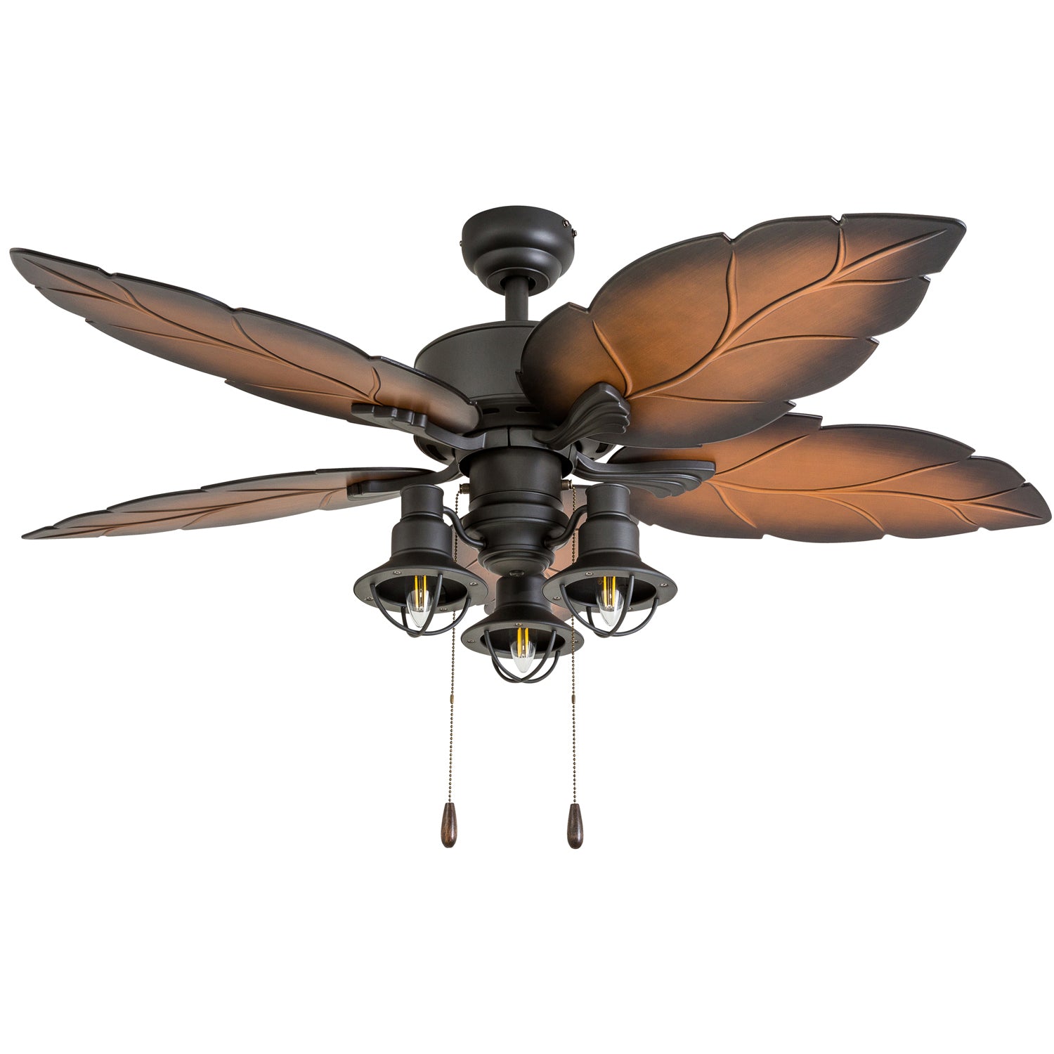 52 Inch Bronze Ocean Crest Ceiling Fan with Pull Chain - Indoor/Outdoor Use for Bedroom, Living Room, Patio & Covered Porch