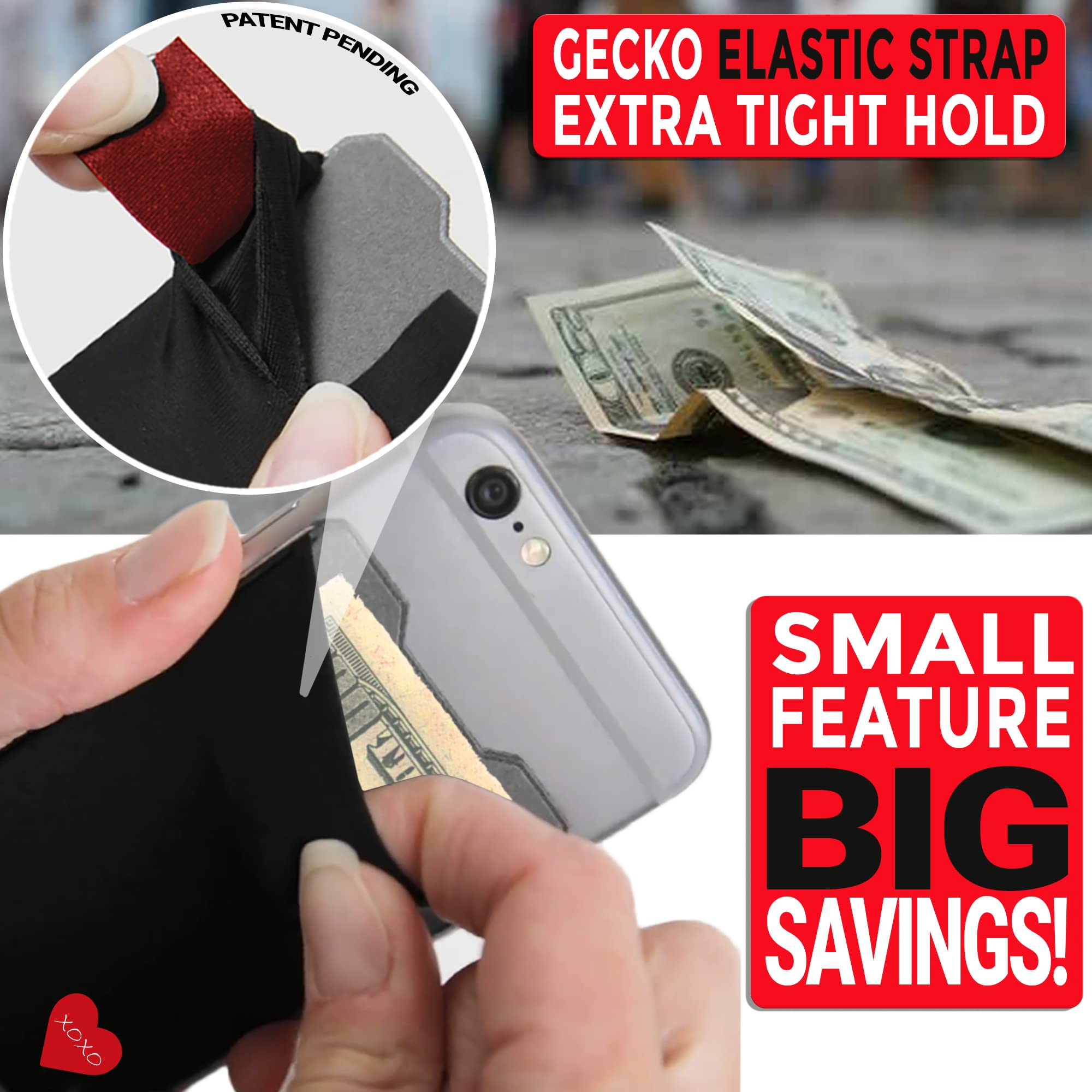 Gecko Stick-On Phone Wallet - Slim Adhesive Card Holder for iPhone & Android - Secure Lycra Pocket for Credit Cards, Cash & ID - Perfect for Gym, Travel & Everyday Use