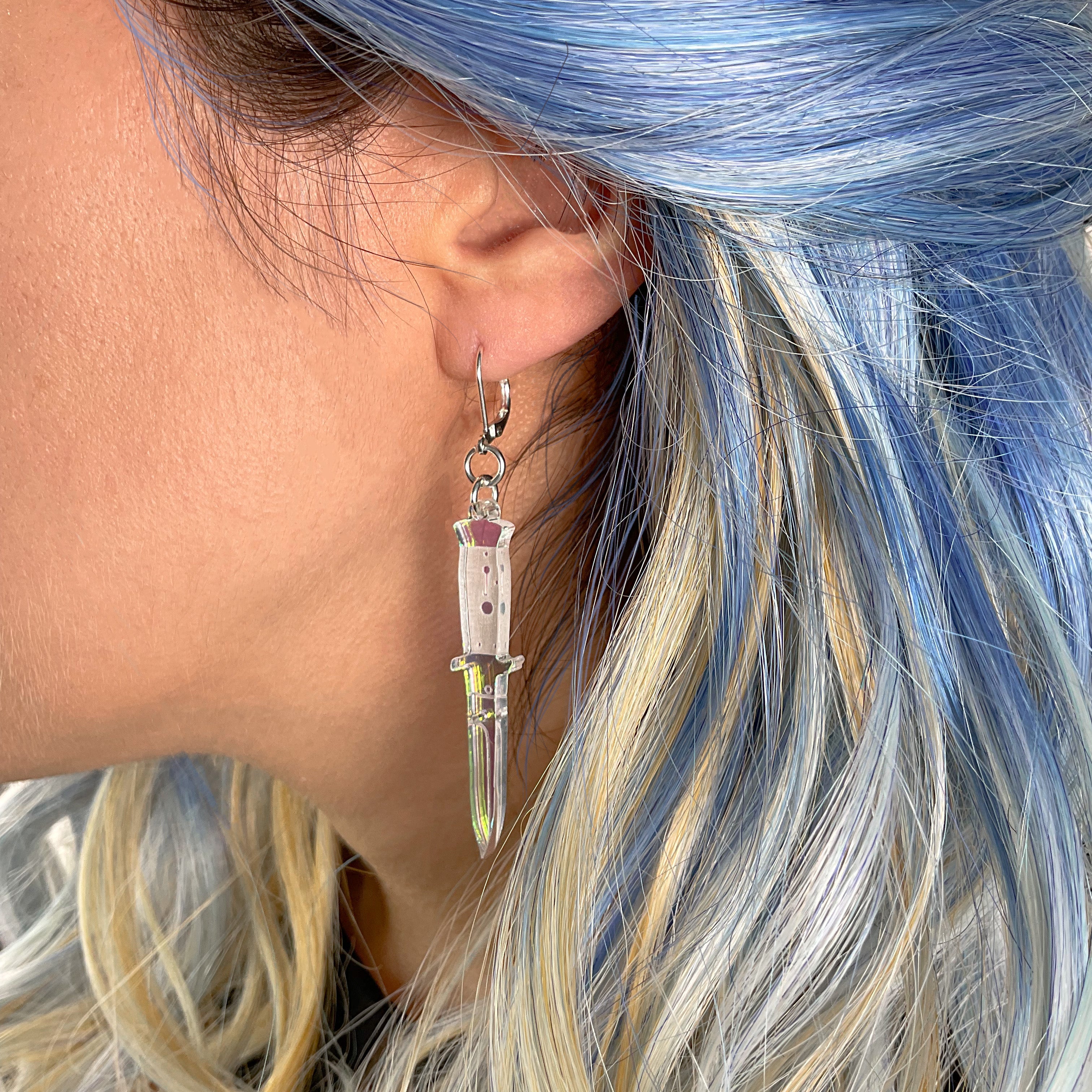 Iridescent Dangle Earrings - Unique Knife Design for Women | Perfect for Parties, Weddings & Everyday Wear