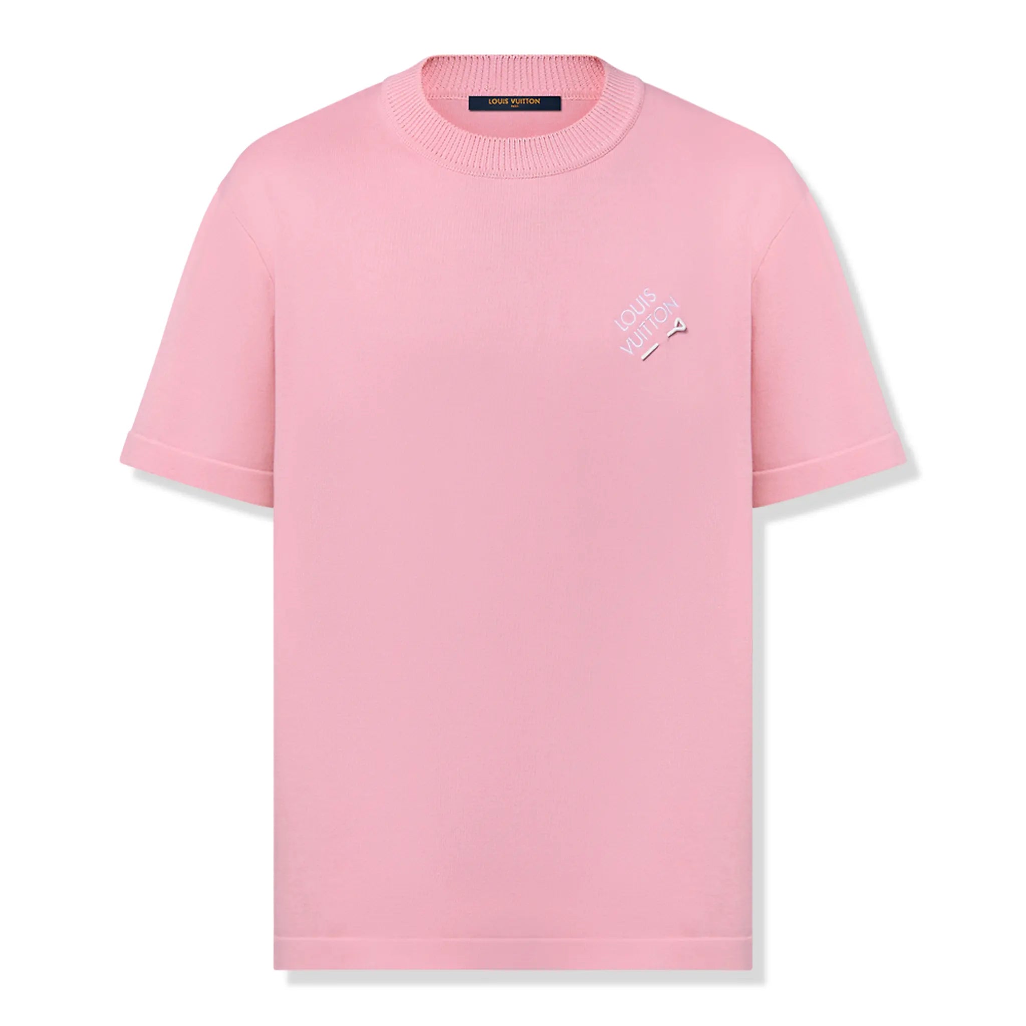 Louis Vuitton Signature Embroidered Coral Blush Pink Crewneck T-Shirt for Women | Luxury Casual Wear for Outings & Social Events