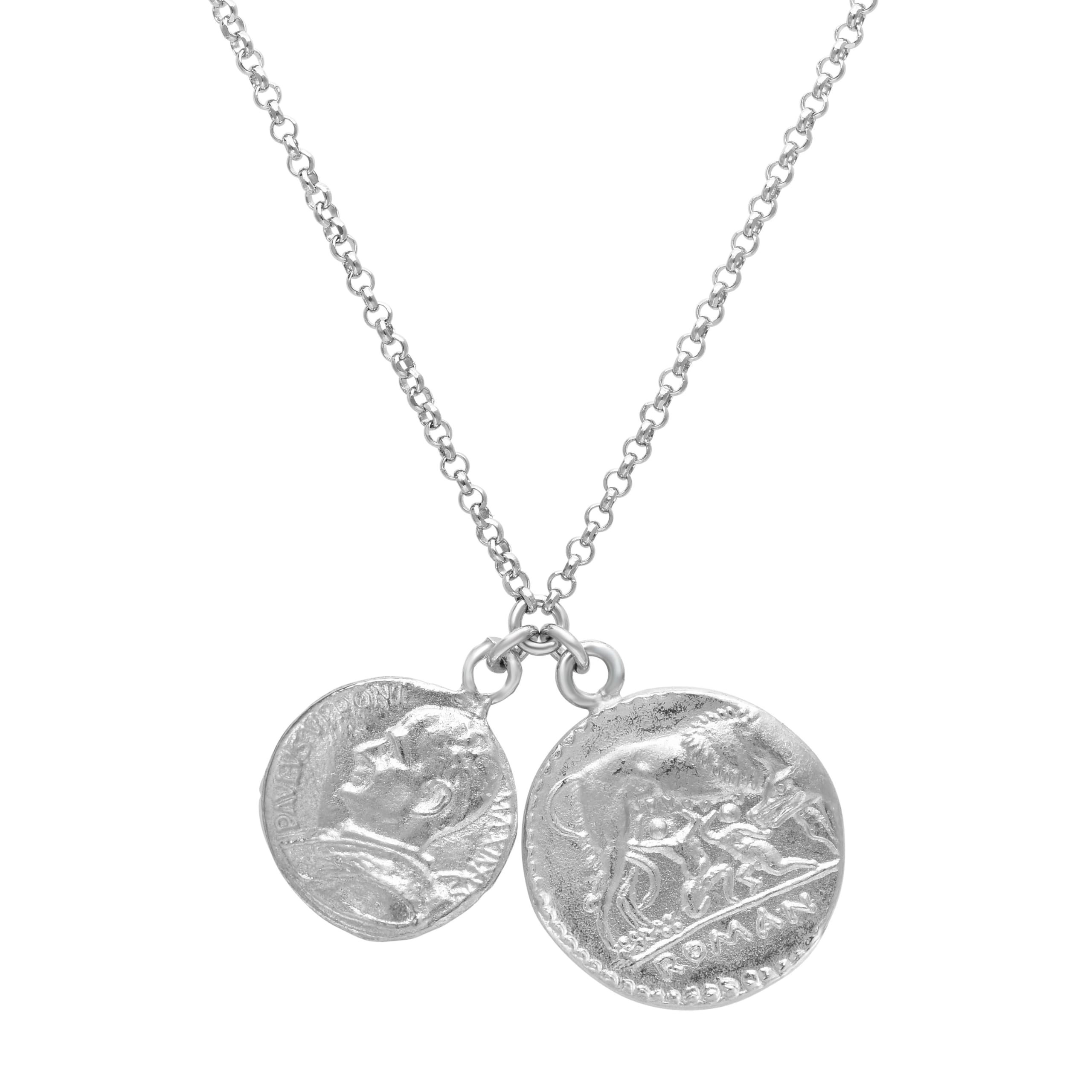Authentic Sterling Silver Roman Coin Charm Necklace - 18 Inch Vintage Jewelry for Women | Perfect for Historical Costumes, Gift Giving & Everyday Elegance