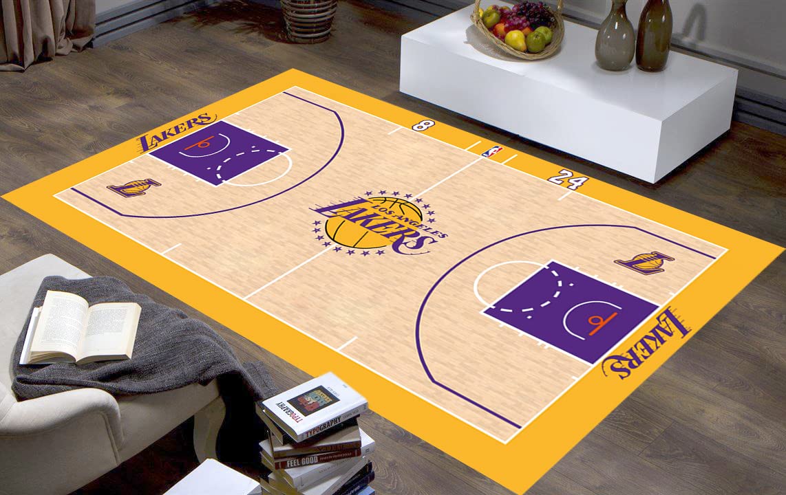 Basketball Themed Area Rug - 63”x90” (160x230cm) Modern Home Decor for Living Room, Bedroom | Non-Slip Sports Rug, Perfect Gift for Basketball Fans & Game Room Decor