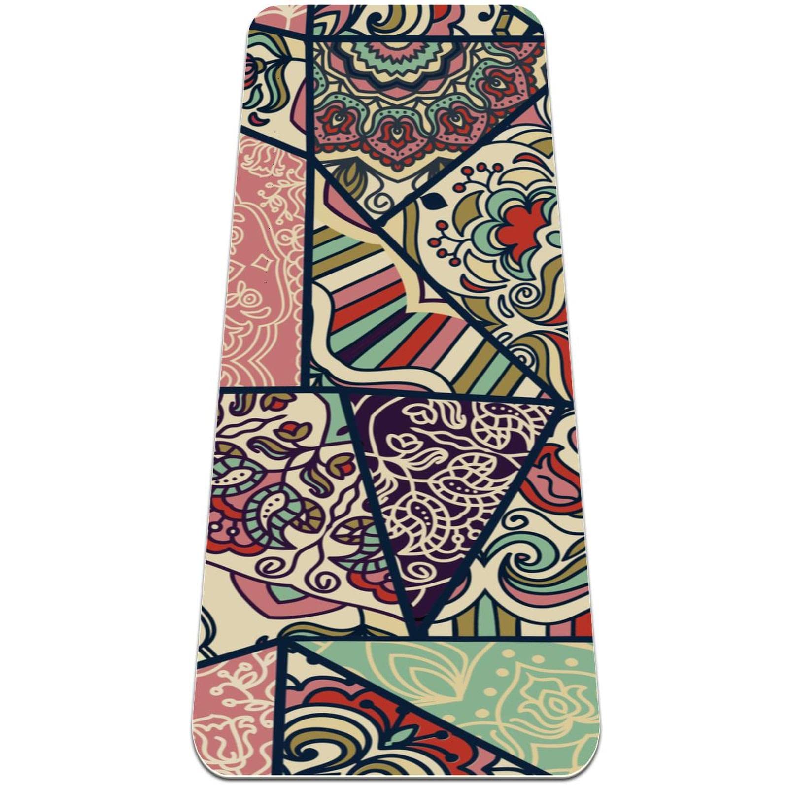 Premium Non-Slip Thick Yoga Mat for Women - Extra Cushioning Workout & Exercise Mat with Ethnic Mandala Patchwork Design - Ideal for Hot Yoga, Pilates, Home Fitness & Studio Practice