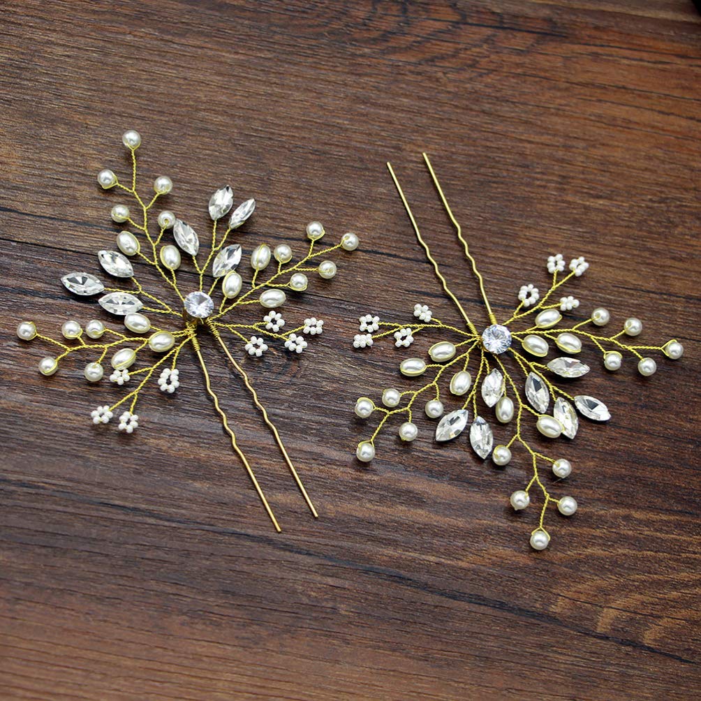 1 Pair Rhinestone Crystal Bridal Hairpins - Pearl Beaded Hair Accessories for Wedding Bride - Perfect for Bridal Bouquet, Updos & Special Occasions