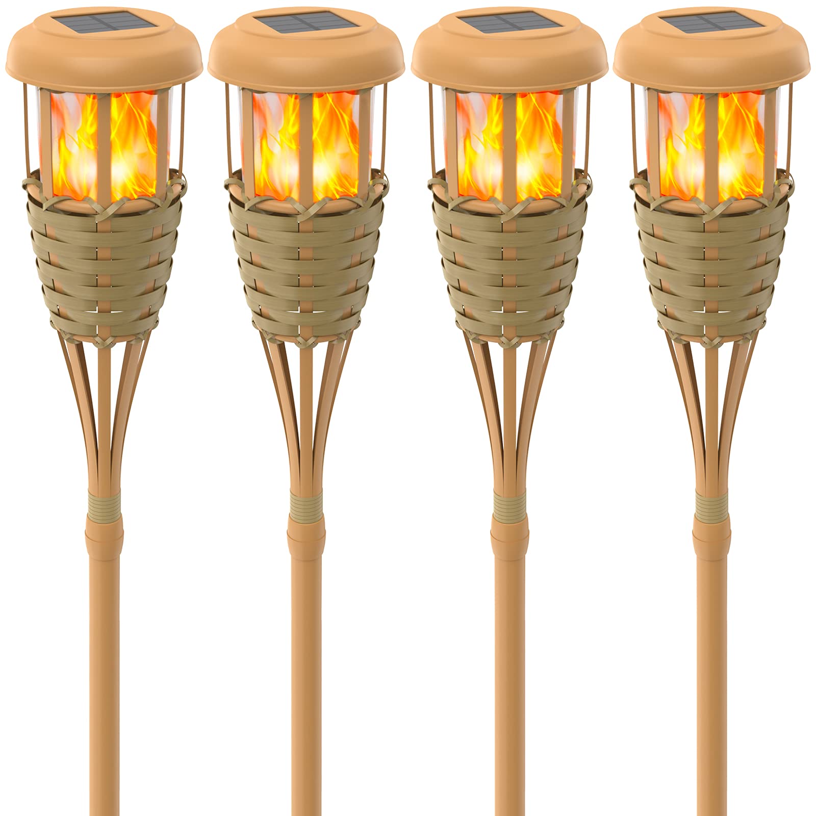 Solar Torch Lights Outdoor Flickering Flame - Waterproof Solar Powered Garden Lights for Patio, Yard, Pathway - 4 Pack LED Decorative Lighting for Backyard, Poolside & Outdoor Parties