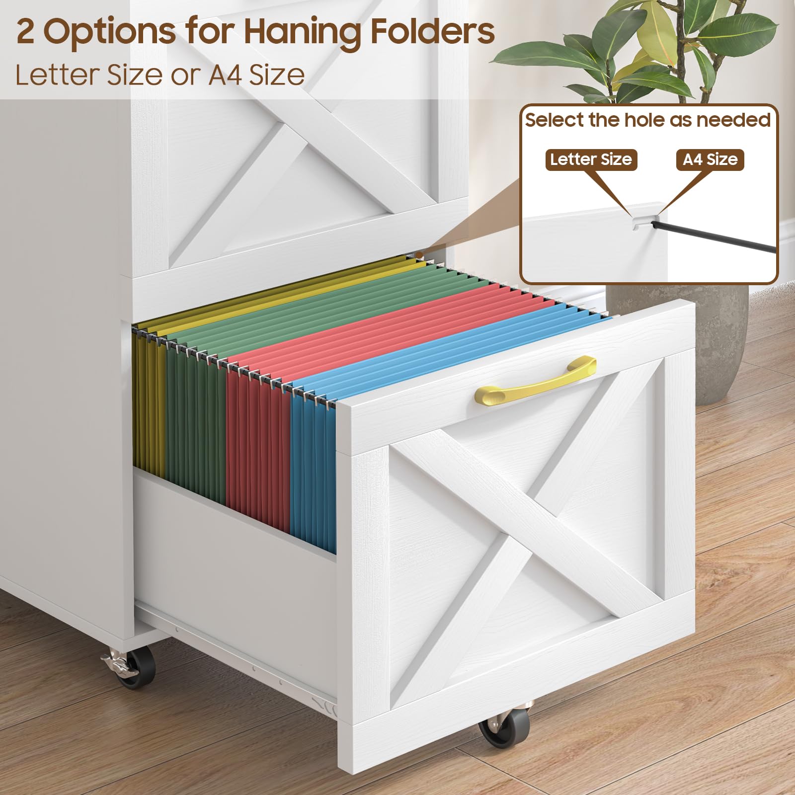 2 Drawer Small File Cabinet with Wheels - Farmhouse Vertical Filing Cabinet for A4 & Letter Size - Under Desk Rolling File Organizer for Home Office - Wooden Printer Stand (White) - Perfect for Organizing Documents & Saving Space in Small Offices