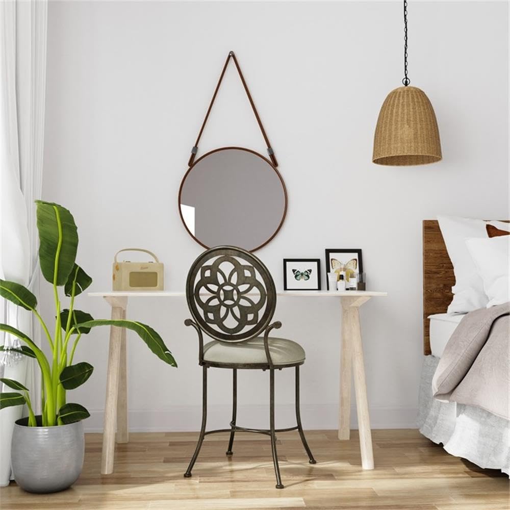 Hillsdale Marsala Metal Vanity Stool with Circular Geometric Back Design - Gray Makeup Stool for Bathroom, Dressing Room & Bedroom Decor | Perfect for Vanity, Makeup Area & Home Decor