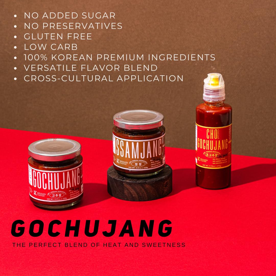 Premium Korean Gochujang Red Chili Paste - Authentic Fermented Hot Pepper Sauce, No Flour, No Added Sugar, No Preservatives, 8.81oz - Perfect for Bibimbap, Tteokbokki, Marinades & Korean BBQ