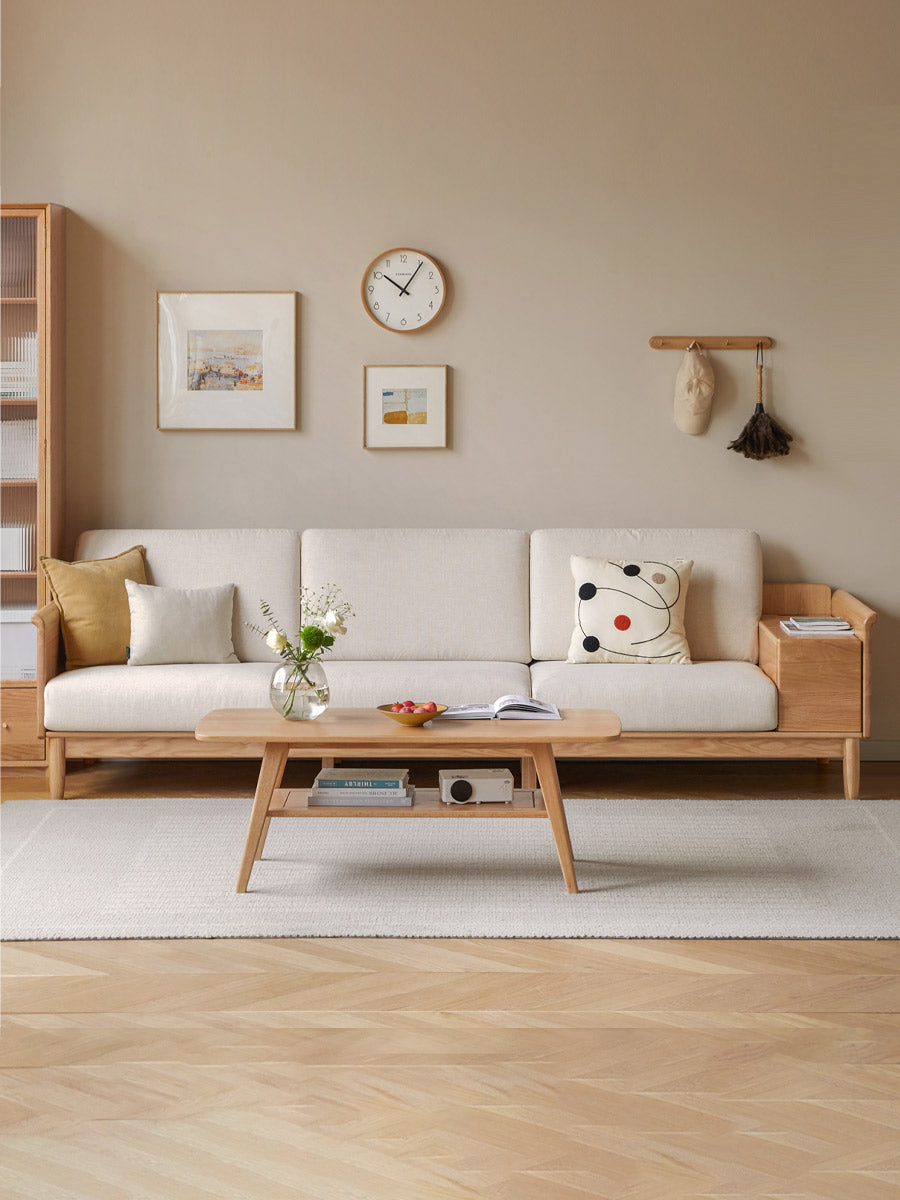 Oak Solid Wood Space-Saving Storage Sofa - Functional Multi-Purpose Sofa Bed with Hidden Storage for Small Apartments, Living Rooms & Guest Rooms