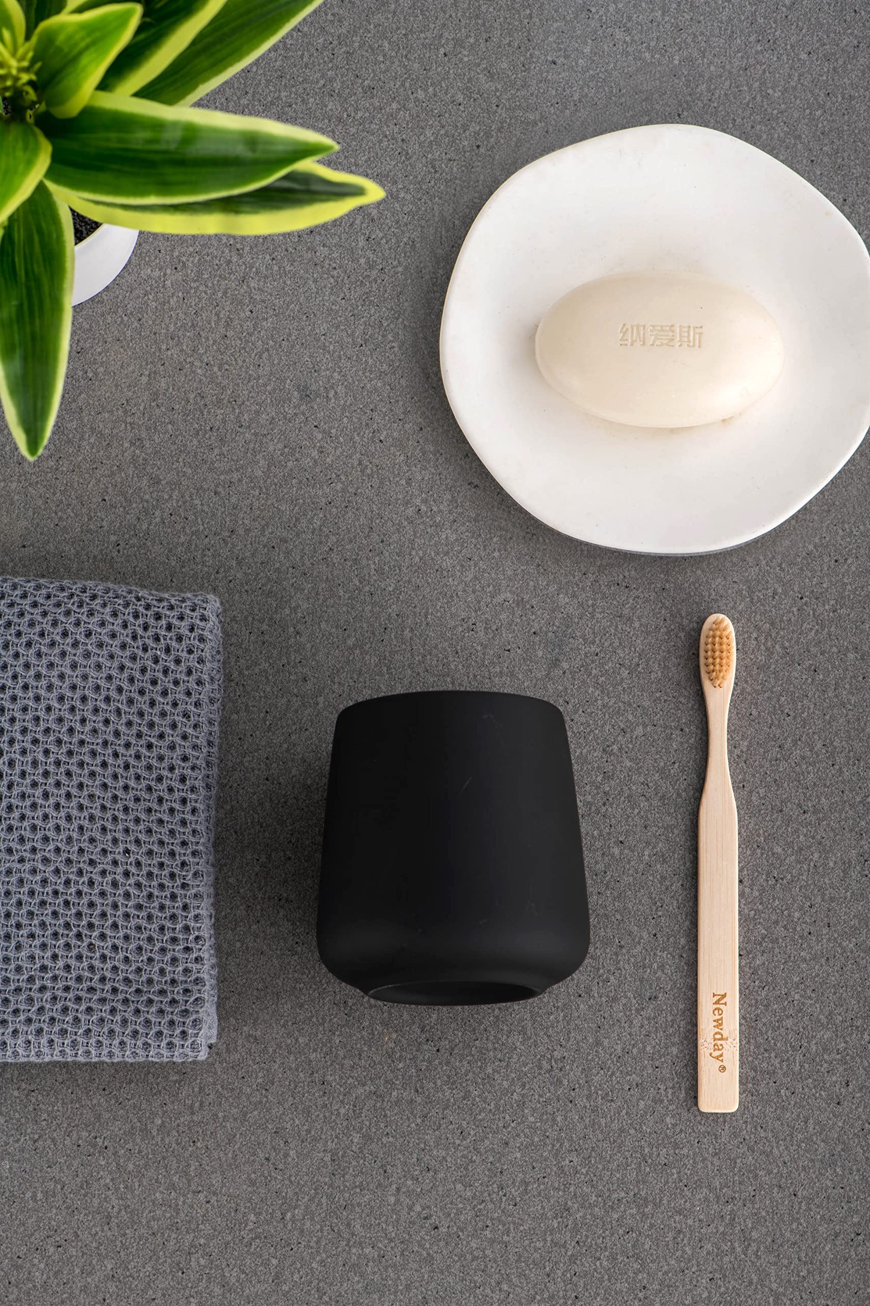 Modern Matte Black Ceramic Toothbrush Holder for Bathroom - Stylish Toothbrush & Toothpaste Organizer with Makeup Brush Storage - Perfect for Vanity, Sink Countertop & Bathroom Decor