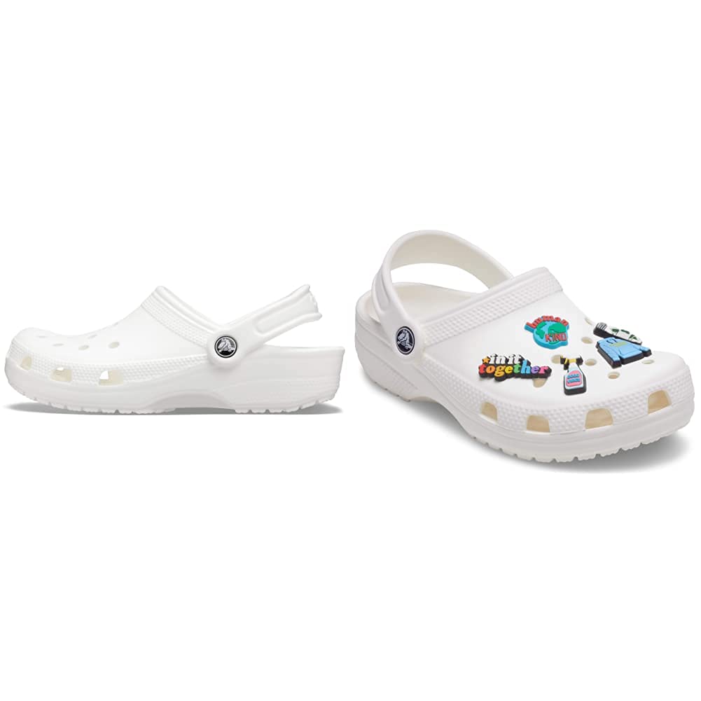 Crocs Classic Clog Shoes for Men & Women with 5-Pack Jibbitz Charms - Comfortable Slip-On Water Shoes for Casual Wear, Gardening, Beach & Outdoor Activities