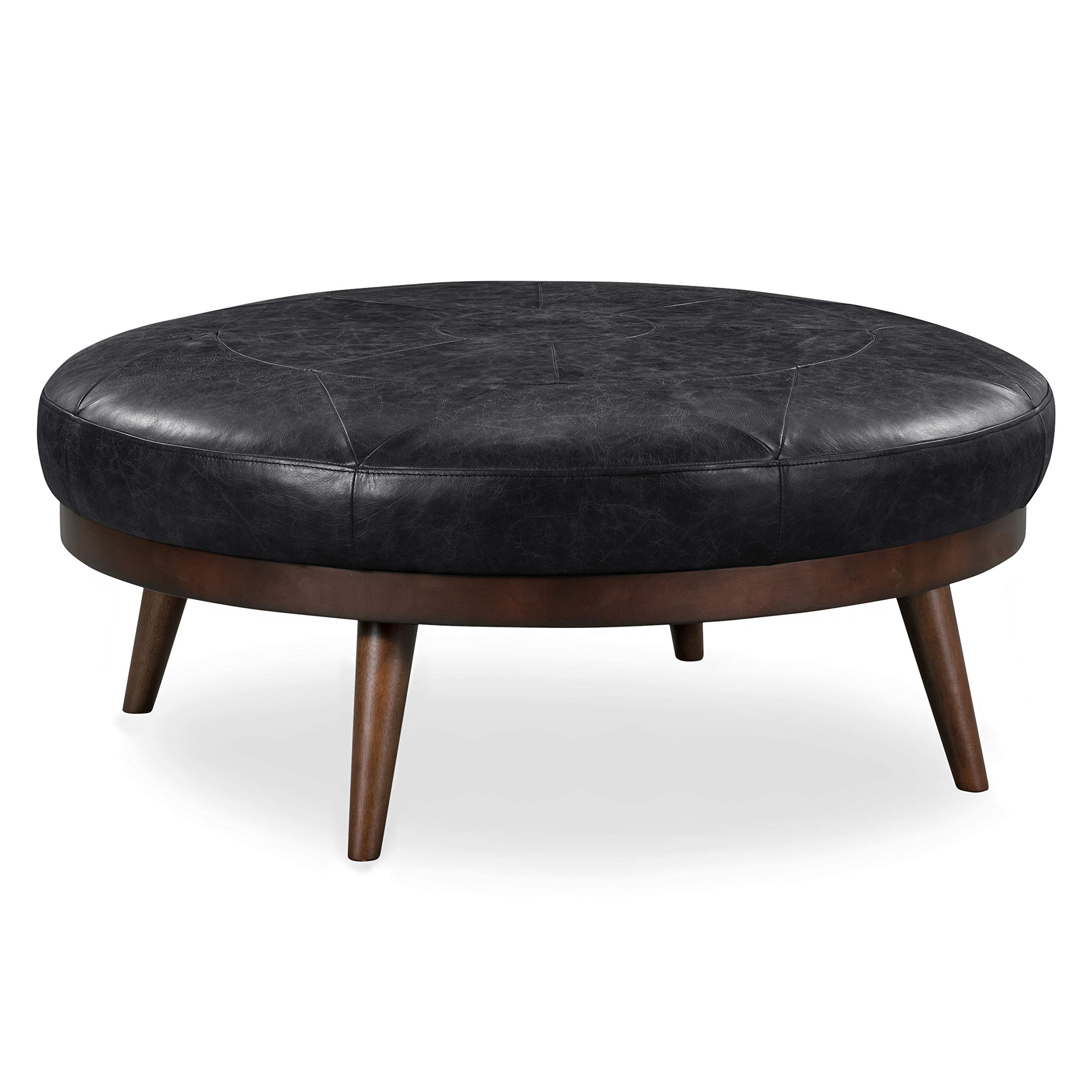 Premium Full-Grain Italian Leather Ottoman - POLY & BARK Gio Ottoman in Onyx Black - Luxurious Footrest & Living Room Accent Piece for Modern Home Decor
