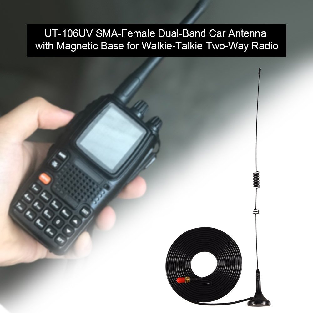 Dual-Band Mobile Antenna with Magnetic Base - SMA-Female Connector 3M Ham Radio Car Antenna for Walkie-Talkie & Two-Way Radio - Perfect for Emergency Communication, Off-Road Adventures & Trucking