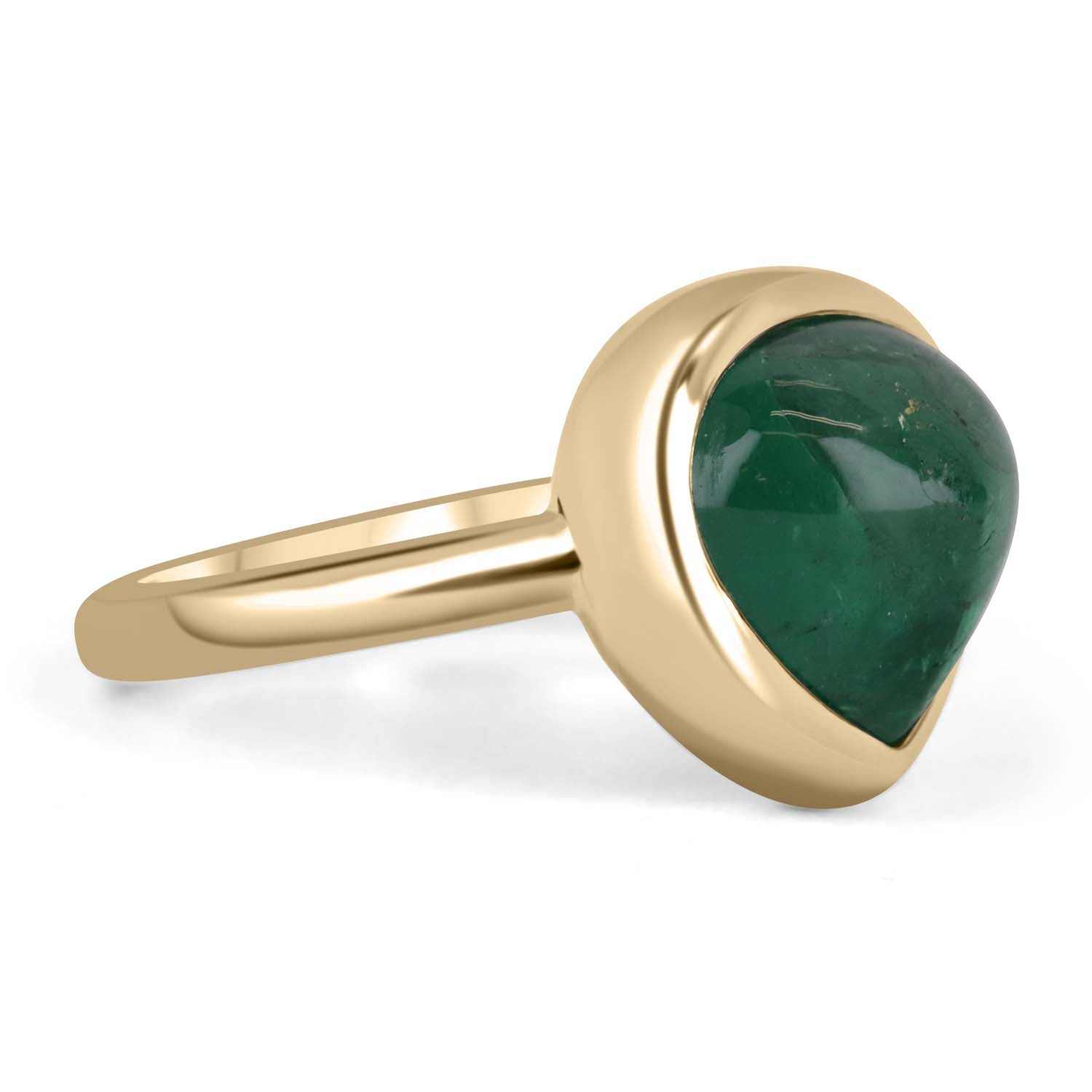 5.56cts Bezel Set Trillion Cut Cabochon Emerald Solitaire 14k Gold Ring for Women - Elegant Jewelry Gift for Anniversary, Engagement & Special Occasions