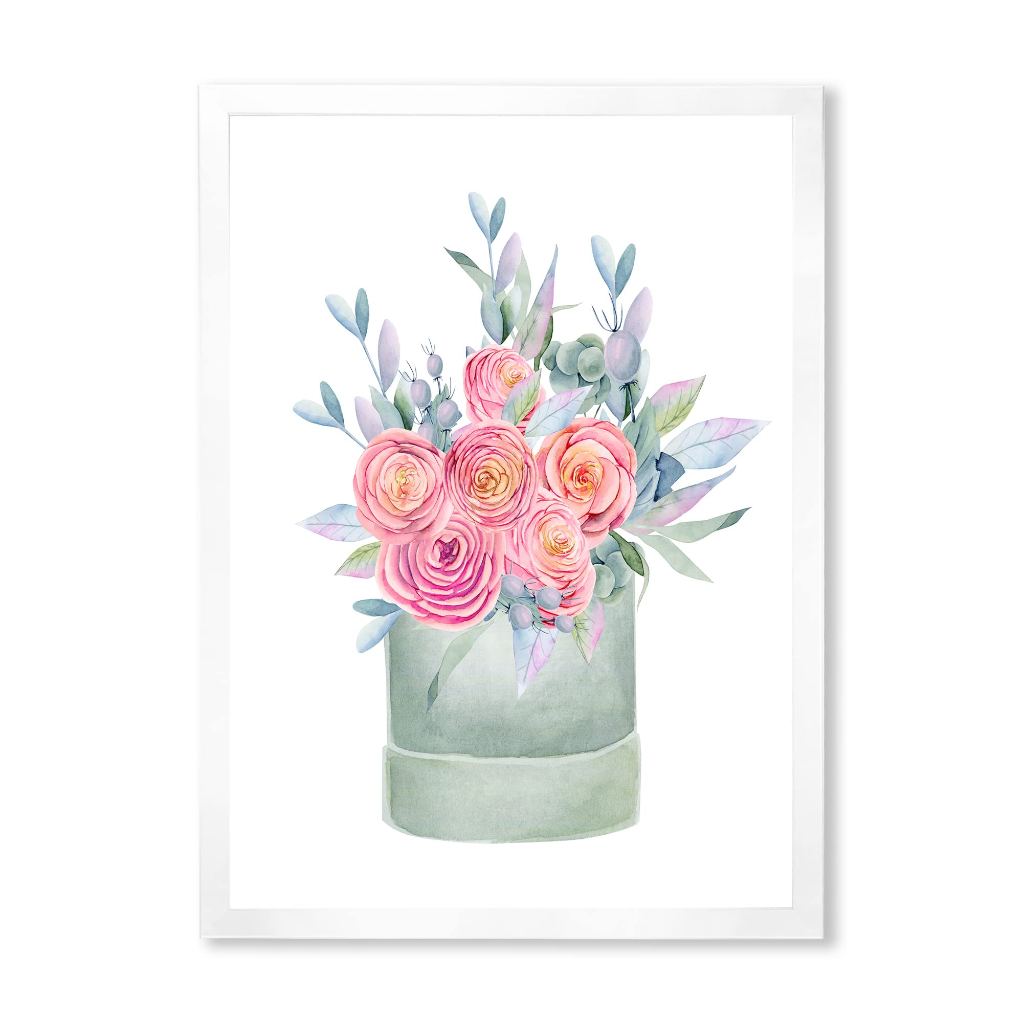 Farmhouse Framed Wall Art with Pink Roses - Elegant Home Decor Gift Box for Living Room, Bedroom & Wedding