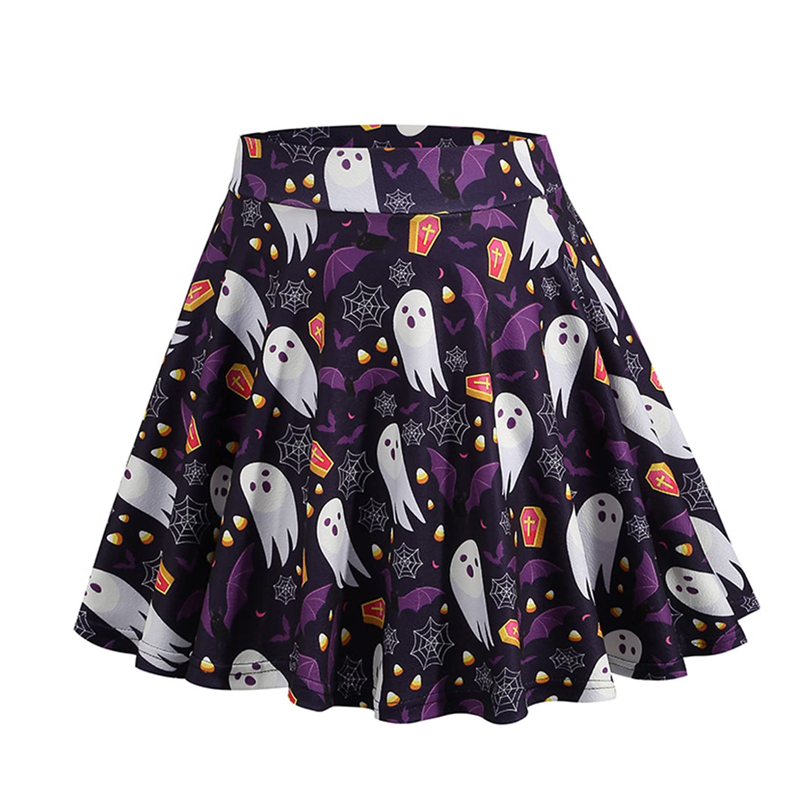 ACSUSS Women's Vintage Halloween Pleated Pumpkin Print A-Line Midi Skirt - Flared Loose Fall Skirt for Costume Parties, Autumn Fashion & Casual Outfits